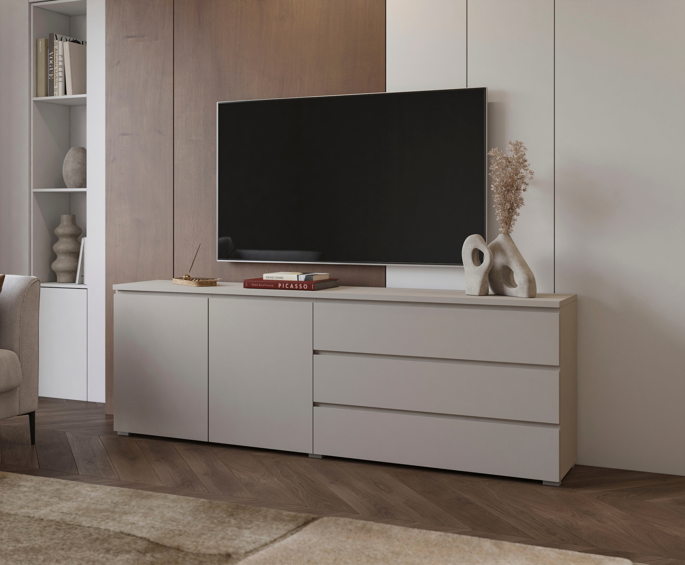 GOODproduct Buffet »Modo, Breite 200 cm, moderne grifflose Kommode 2Türen/3 SK« Schubladenkommode mit viel Stauraum, Einlegeböden verstellbar
