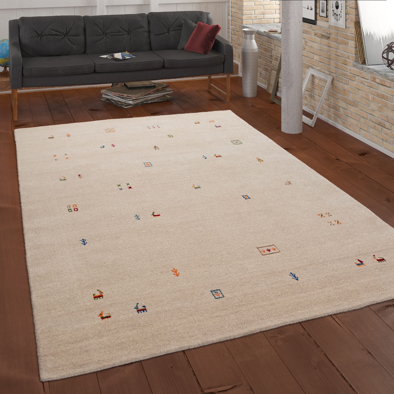 Paco Home Wollteppich »Gabbeh 312«, rechteckig, 9 mm Höhe, Kurzflor, handgewebt, reine Wolle, Gabbeh-Stil, Wohnzimmer