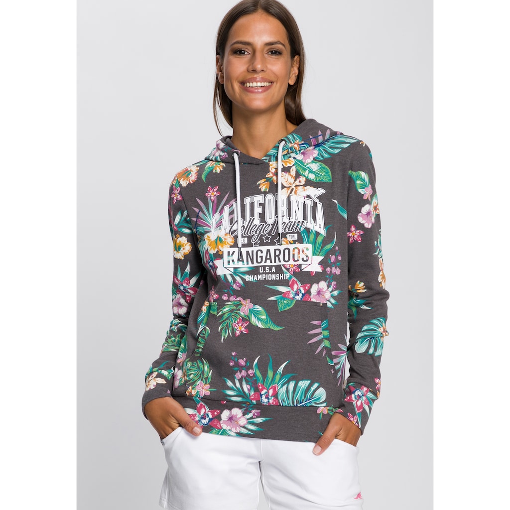 KangaROOS Kapuzensweatshirt, mit coolem Floral-Alloverprint & Logo-Print im College-Look