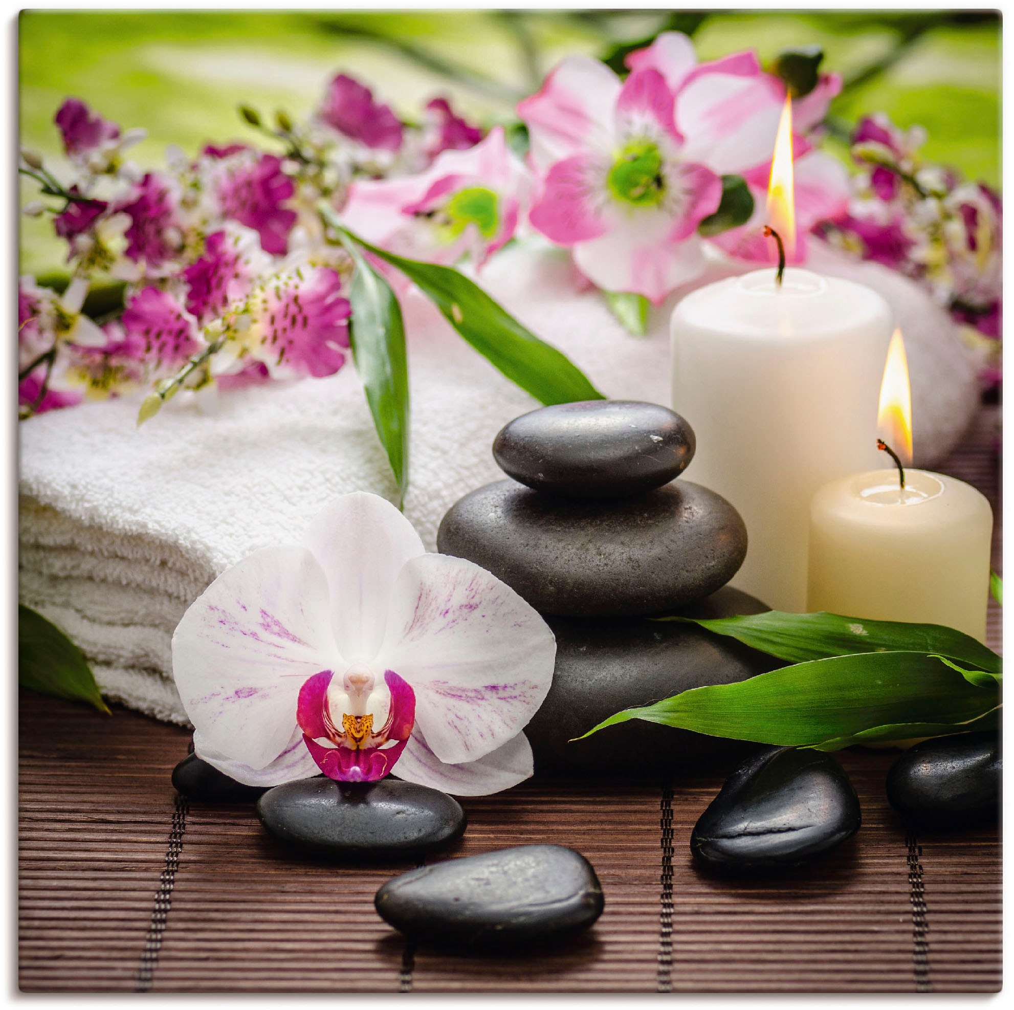 Image of Artland Wandbild "Spa Orchideen Bambus Kerze" Zen Bilder 1 Stk. tlg. als Alubild, Leinwandbild, Poster in verschied. Grössen