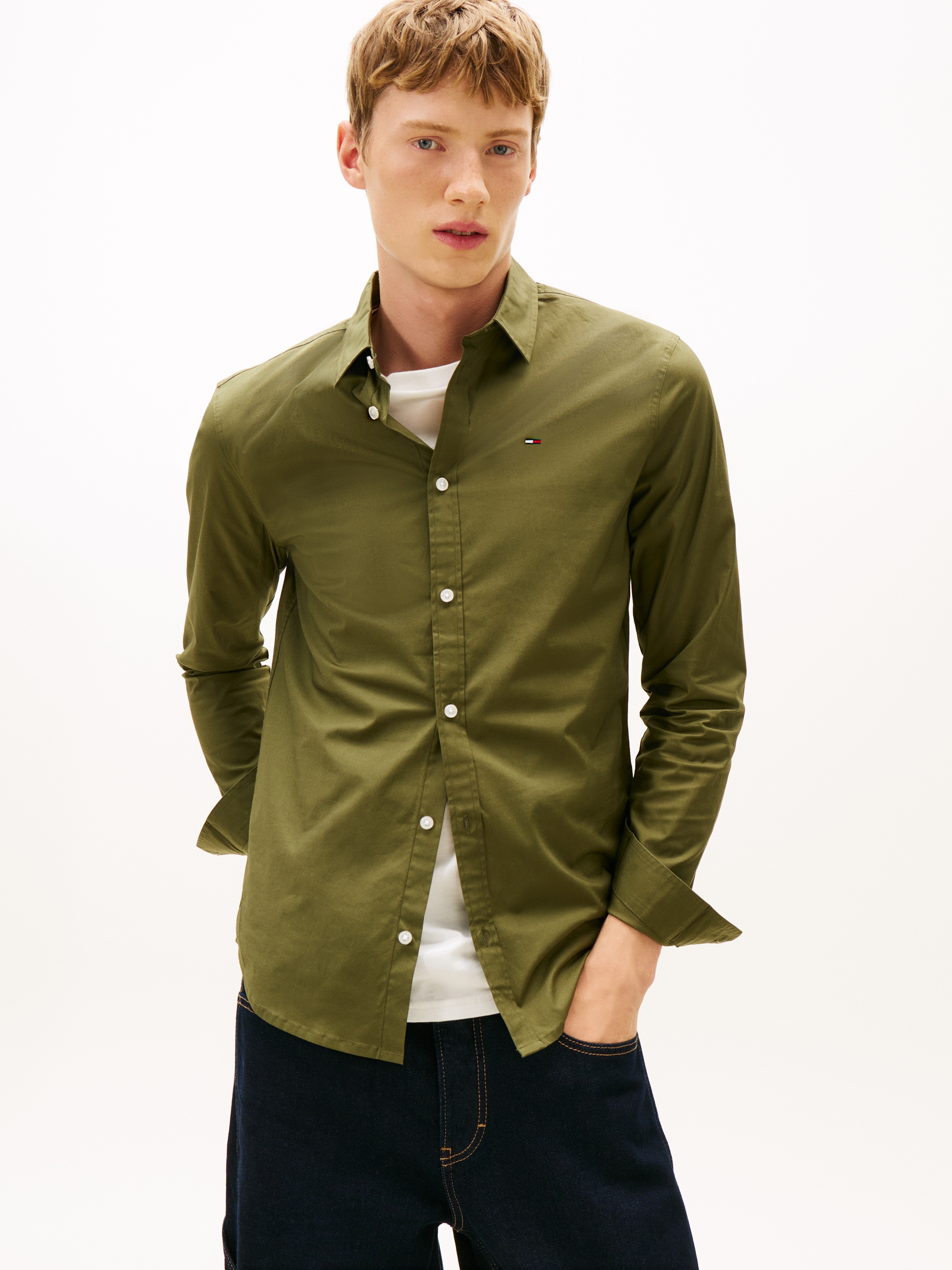 Image of Tommy Jeans Langarmhemd "Sabim Stretch Shirt" Stretch Hemd, Premium, Slim Fit, mit Elasthan
