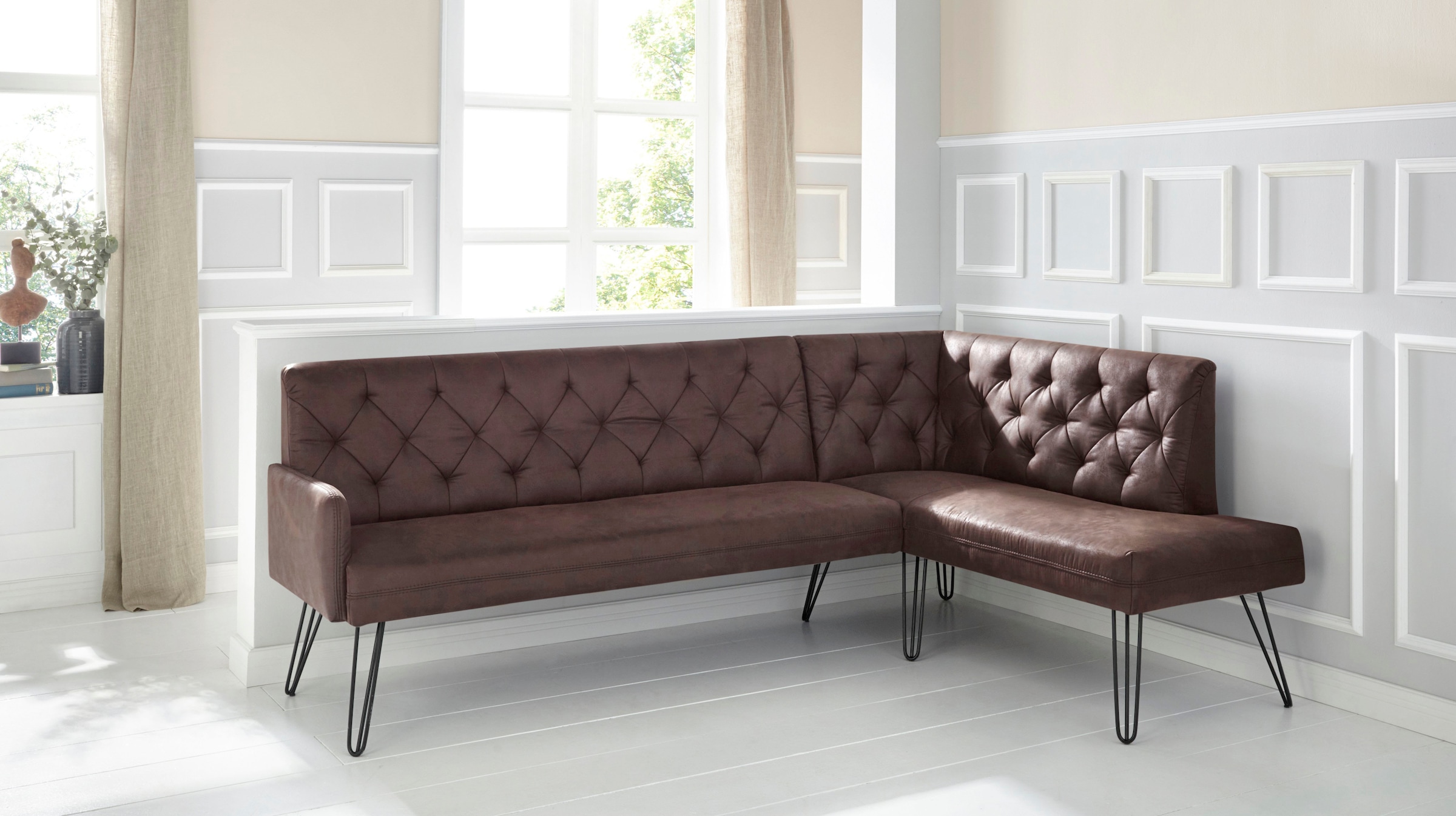 exxpo - sofa fashion Eckbank »Doppio, Chesterfield Optik, komfortabel und bequem, hohe Designfüsse«, Frei im Raum stellbar
