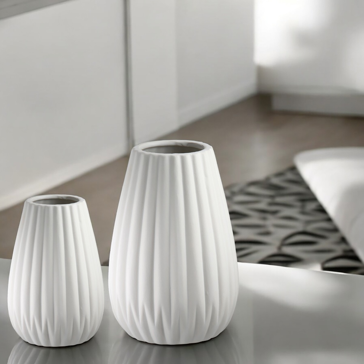 Casablanca by Gilde Tischvase "2tlg. Set Vase Piega weiß H.17 cm" 2-teiliges Set aus Porzellan, weiß