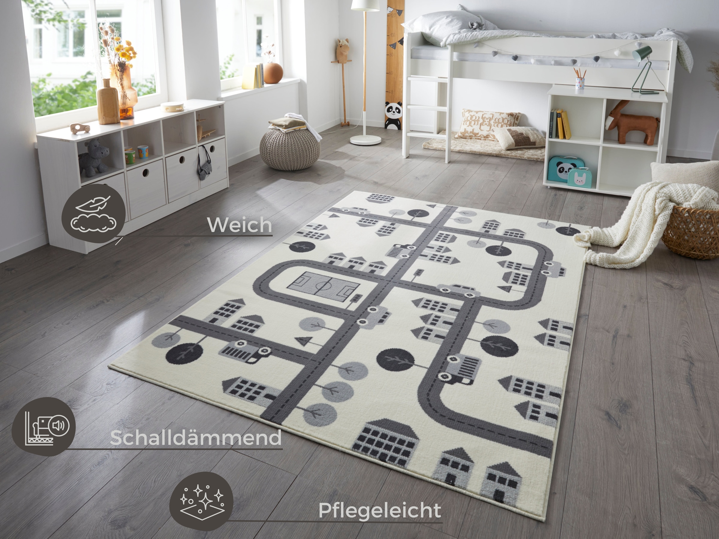 HANSE Home Kinderteppich »Town«, rechteckig, 0,9 mm Höhe, Kurzflor, Kinderteppich, Spielteppich, Strassen Design, Kinderzimmer