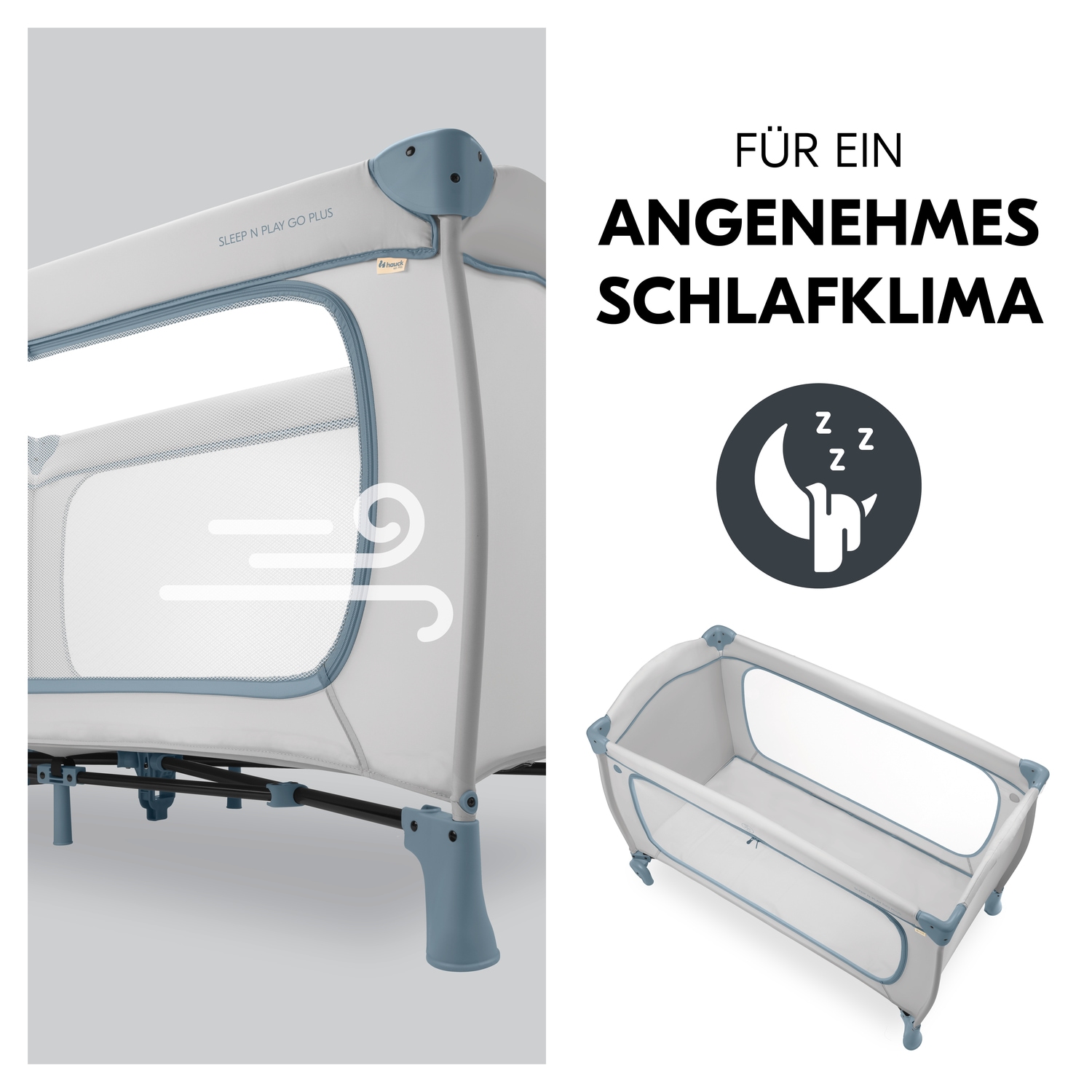 Hauck Lit de voyage pour bébé »Sleep N Play Go Plus, Dusty  Blue« mit integrierten Rädern; Vorderausstieg
