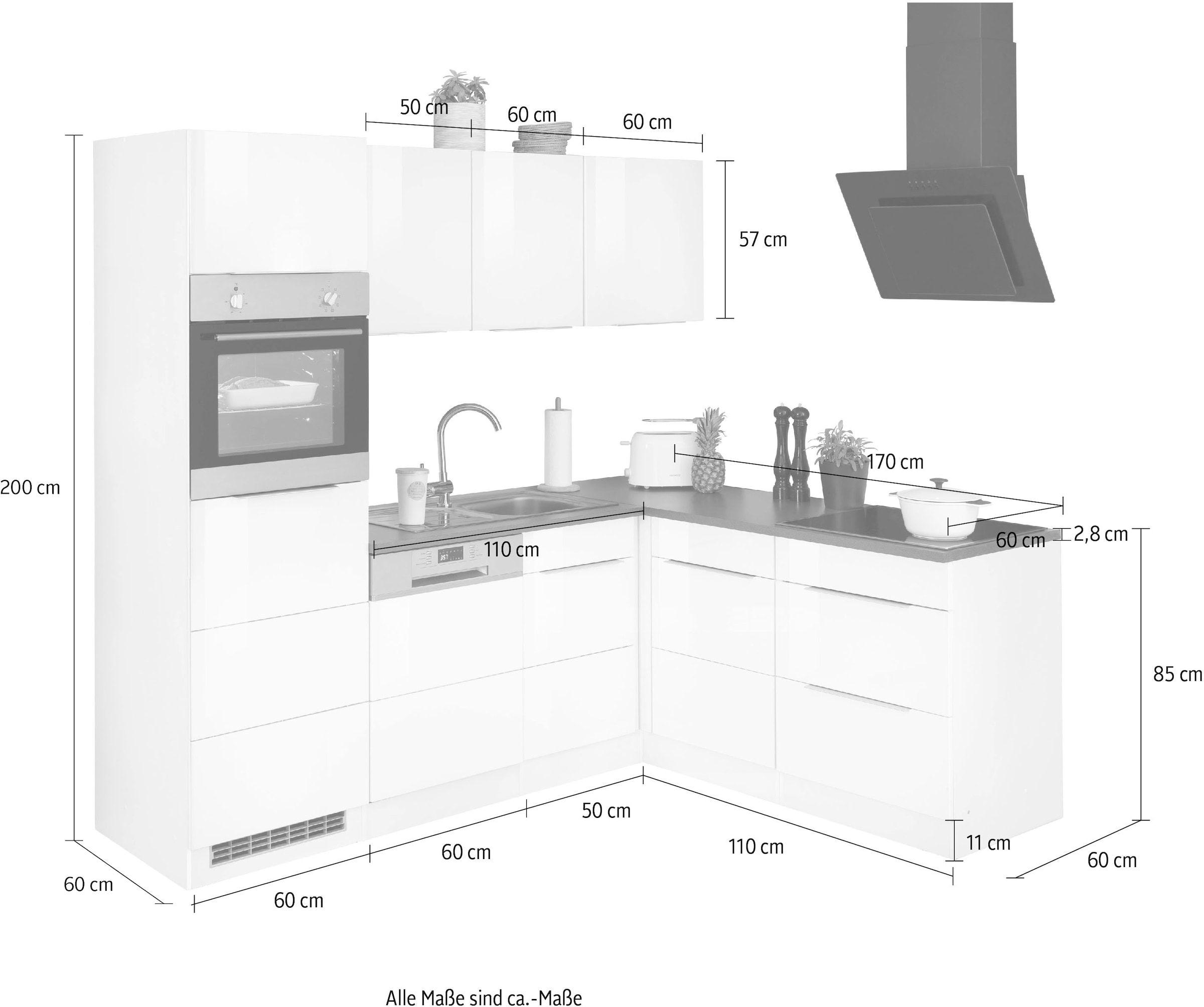 KOCHSTATION Winkelküche »KS-Brindisi« Stellbreite 230/170 cm, wahlweise mit E-Geräten, mit MDF-Fronten