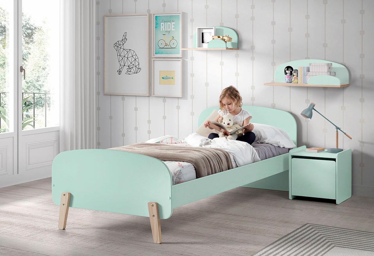 Vipack Kinderbett »Kiddy, inkl. Rolllattenrost, Liegefläche 90/200 cm«, (B/H/T ca. 205x72x94cm, gerundetes Kopf-/Fussteil, verschiedene Farben), gradliniges Design in Retro-Optik, hochwertiges MDF lackiert