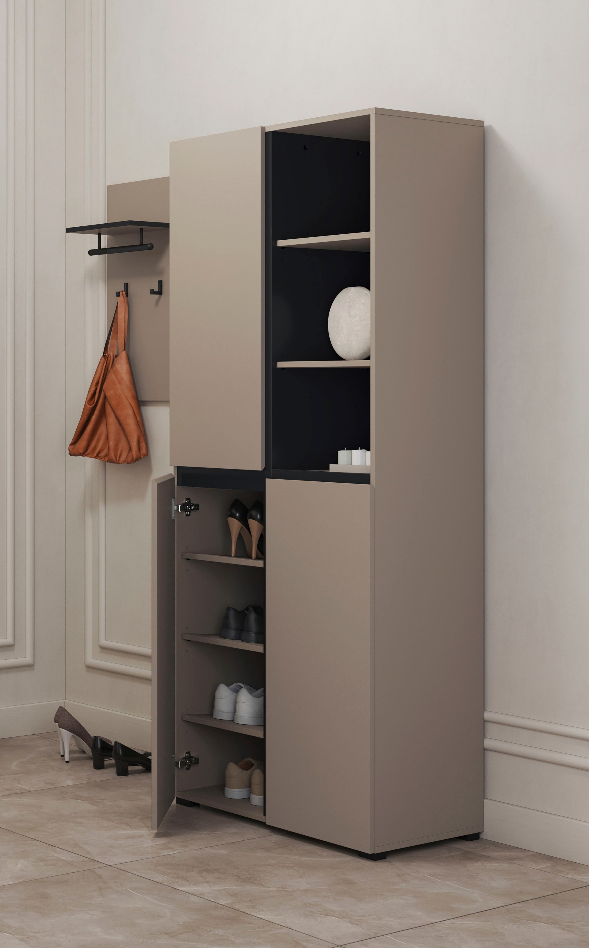 INOSIGN Armoire à chaussures »Cross, Höhe 183,5cm, modernes griffloses Schuhregal mit 3 Türen« Hochschrank mit viel Stauraum, Platz für ca. 24 Paar Schuhe