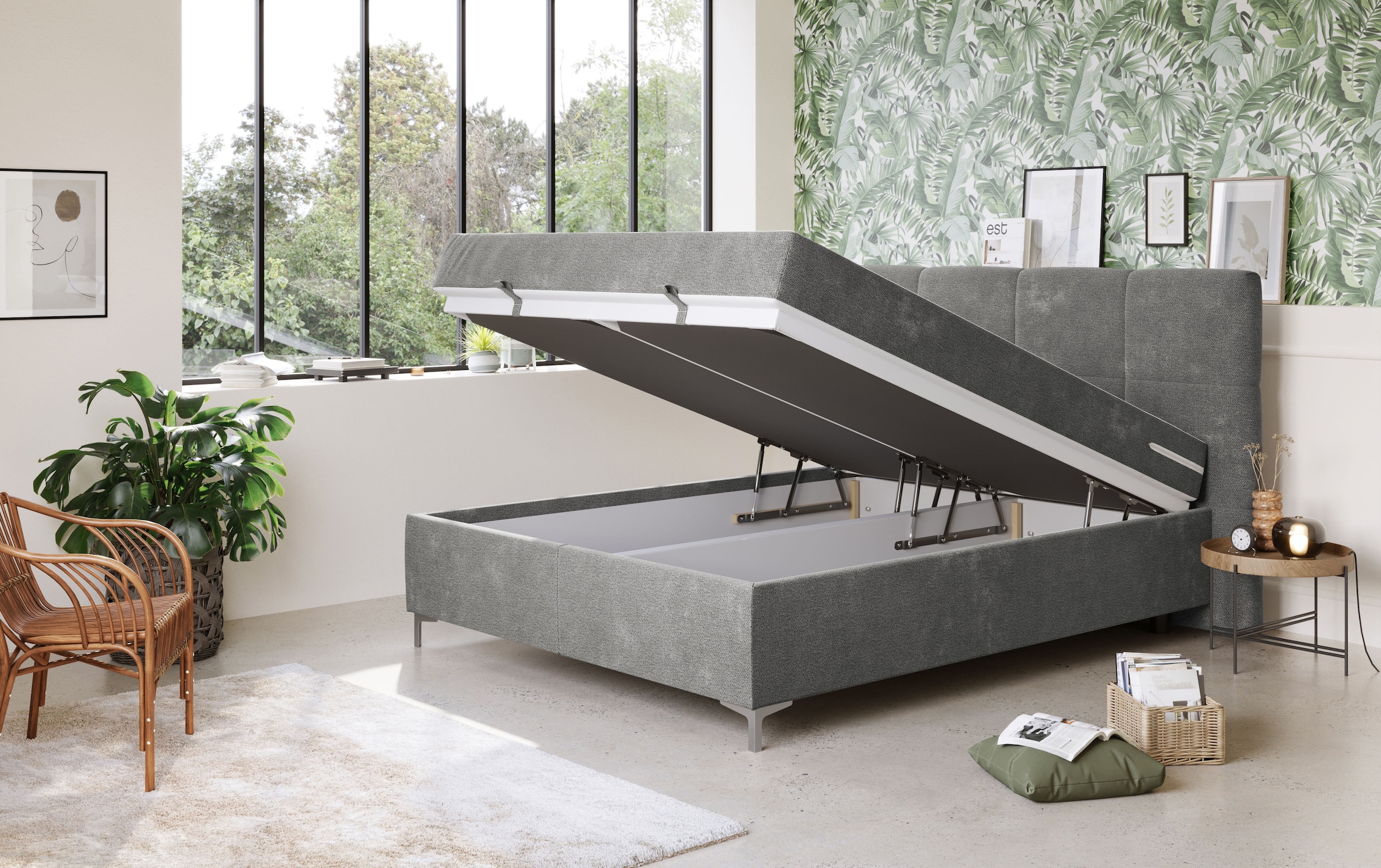 COTTA Boxbett »KIMY, Stauraumbett mit Bettkasten & Taschenfederkernmatratze H3« mit Kaltschaumtopper, Gewebe- oder Struktur-Bezug, 160/180 cm x 200 cm