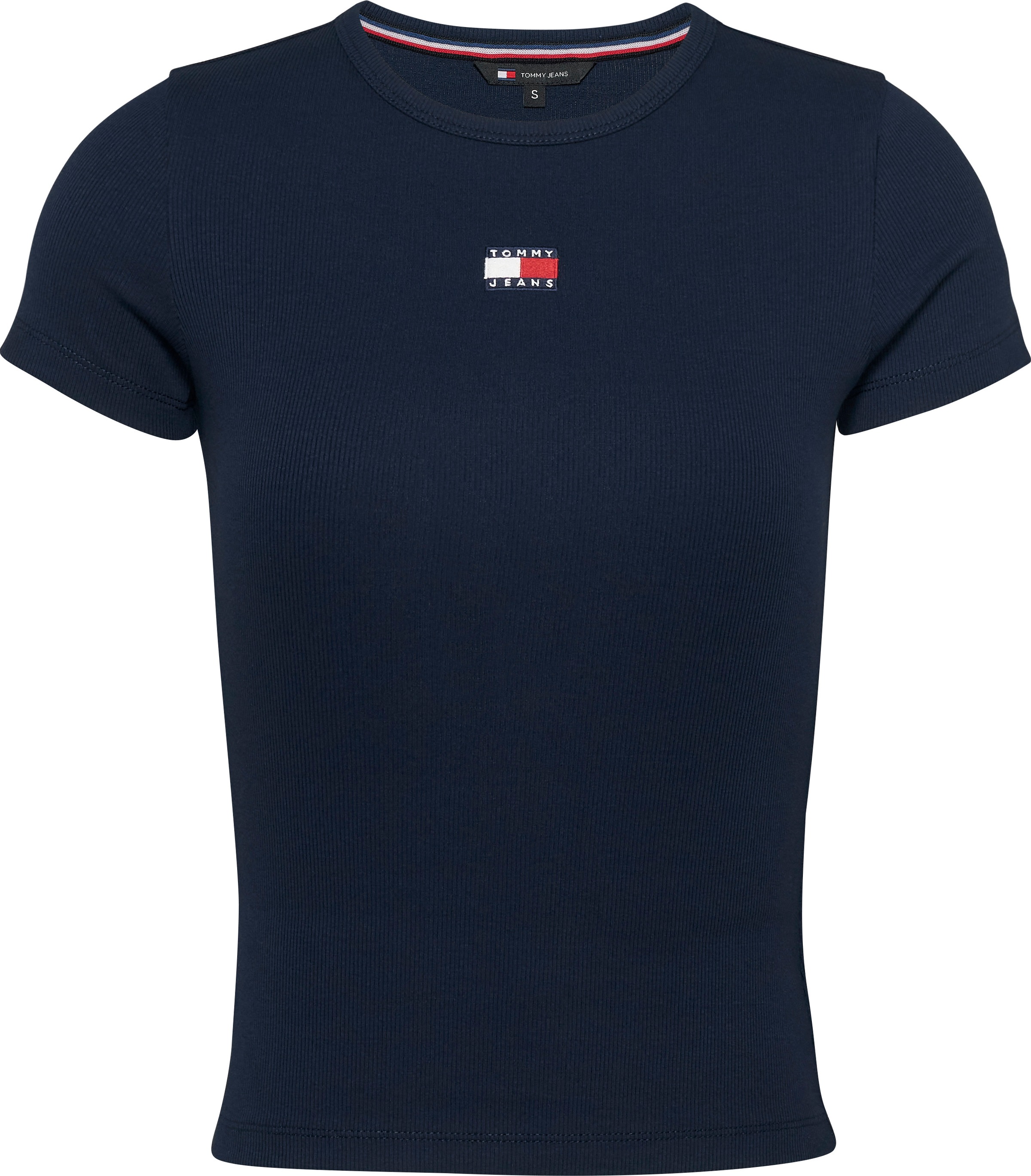 Tommy Jeans Rundhalsshirt »TJW SLIM BADGE RIB TEE«, in Rippoptik, mit Logo-Stickerei