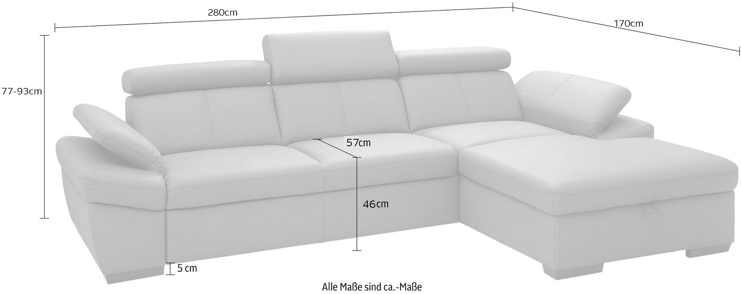 exxpo - sofa fashion Ecksofa »Salerno, Funktionssofa, Breite 280cm, hoher Sitzkomfort, L-Form« inkl. Kopf- und Armteilverstellung, wahlweise mit Bettfunktion