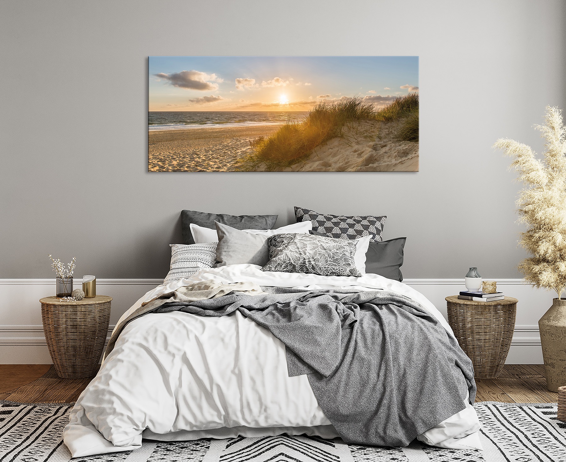 Bönninghoff Leinwandbild »Wandbild STRAND XXL 60x140 cm – Leinwandbild Keilrahmen Deko modern« Meer | Sonnenuntergang | Strand 1 Stk. tlg. auf Keilrahmen gespannt