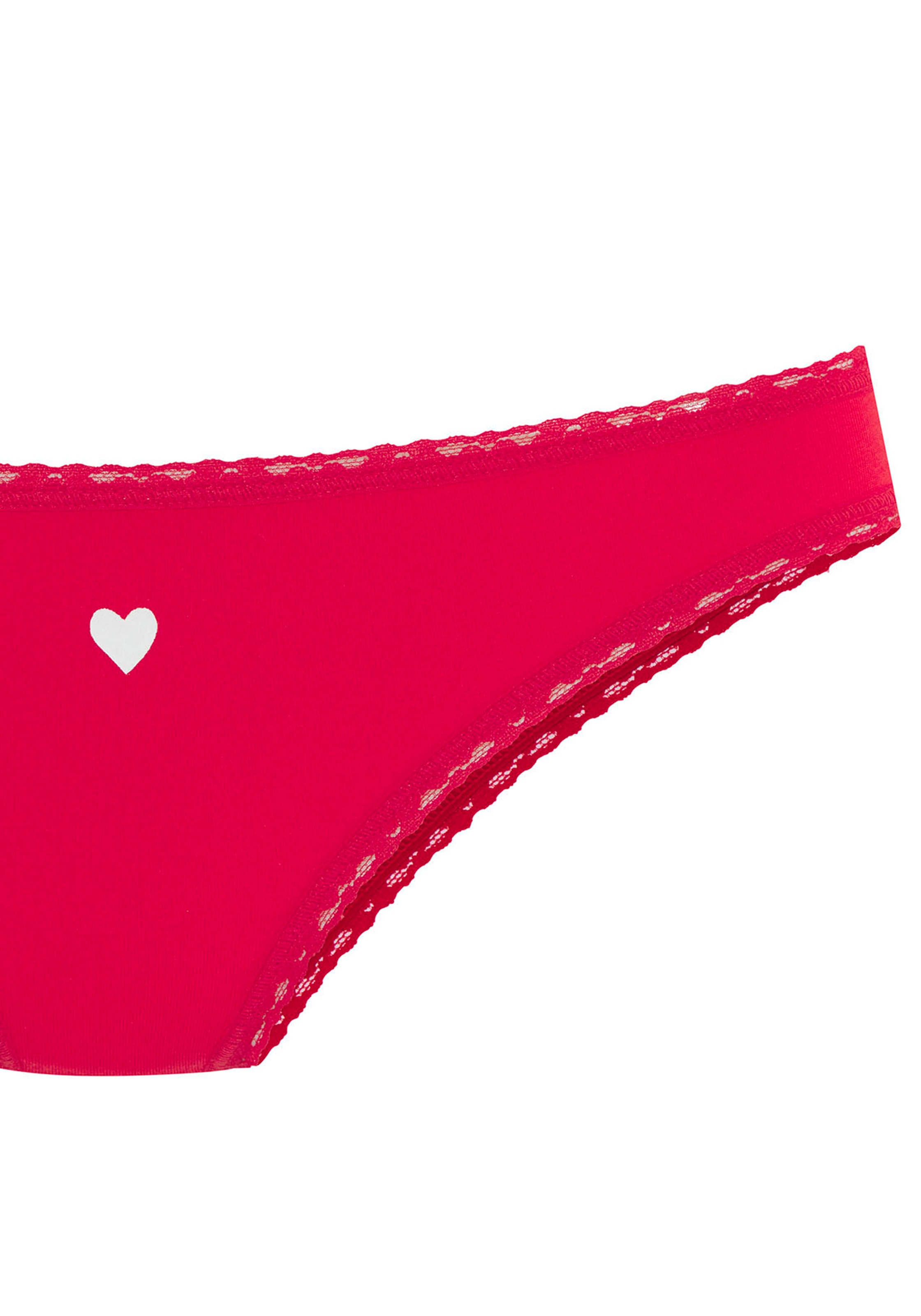 LASCANA Brasilslip, (5er-Pack), mit süssen Herzchen-Prints und aus elastischer Baumwoll-Qualität