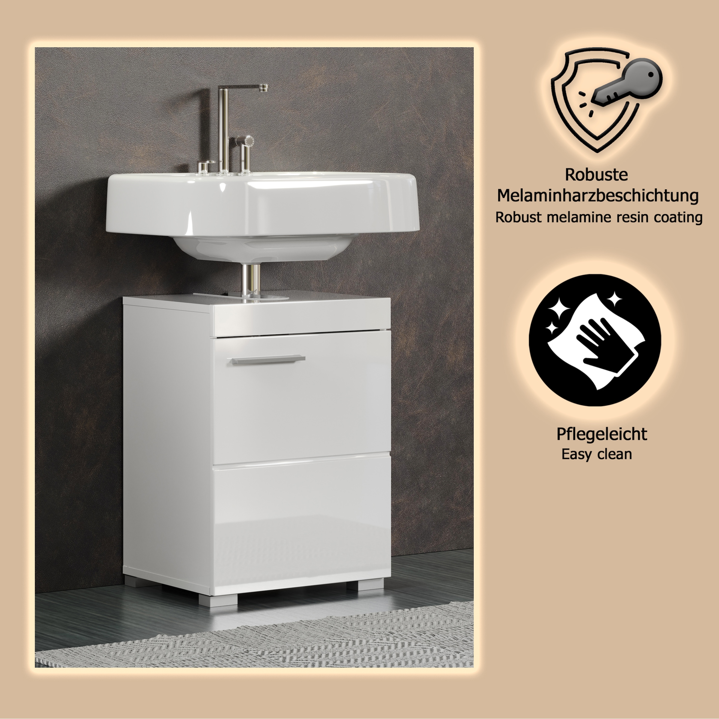 welltime Waschbeckenunterschrank »Avena« 1 Stk. tlg. Unterschrank mit Tür & Einlegeboden – (B/T/H) 40/34/56 cm