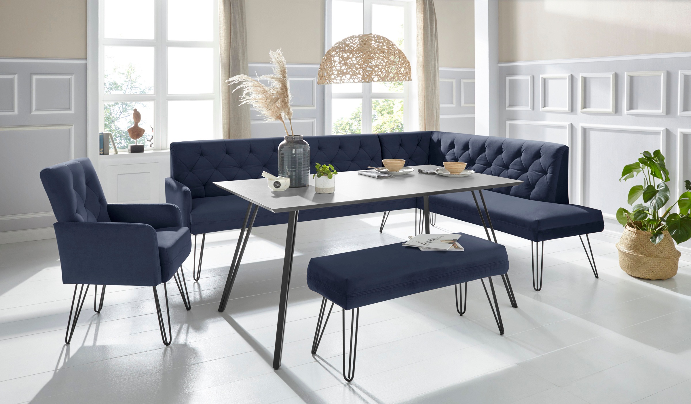exxpo - sofa fashion Eckbank »Doppio, Chesterfield Optik, komfortabel und bequem, hohe Designfüsse«, Frei im Raum stellbar