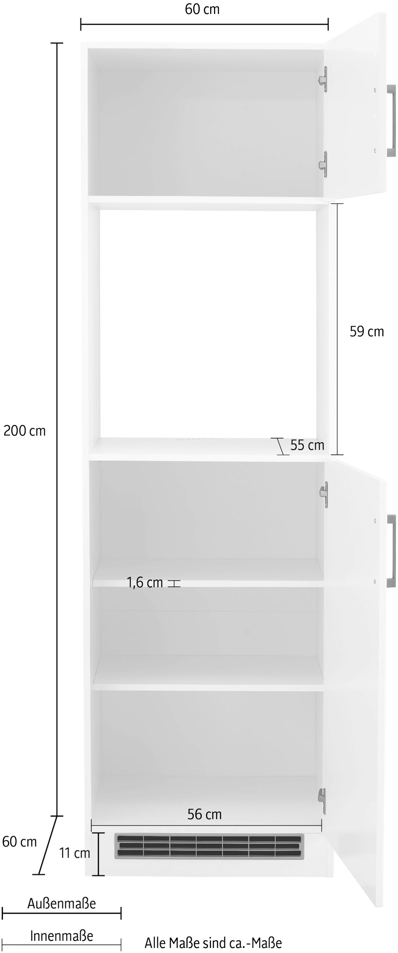 KOCHSTATION Backofenumbauschrank »KS-Tinnum« 60 cm breit, 200 cm hoch, Metallgriffe, MDF Fronten, für Backofen