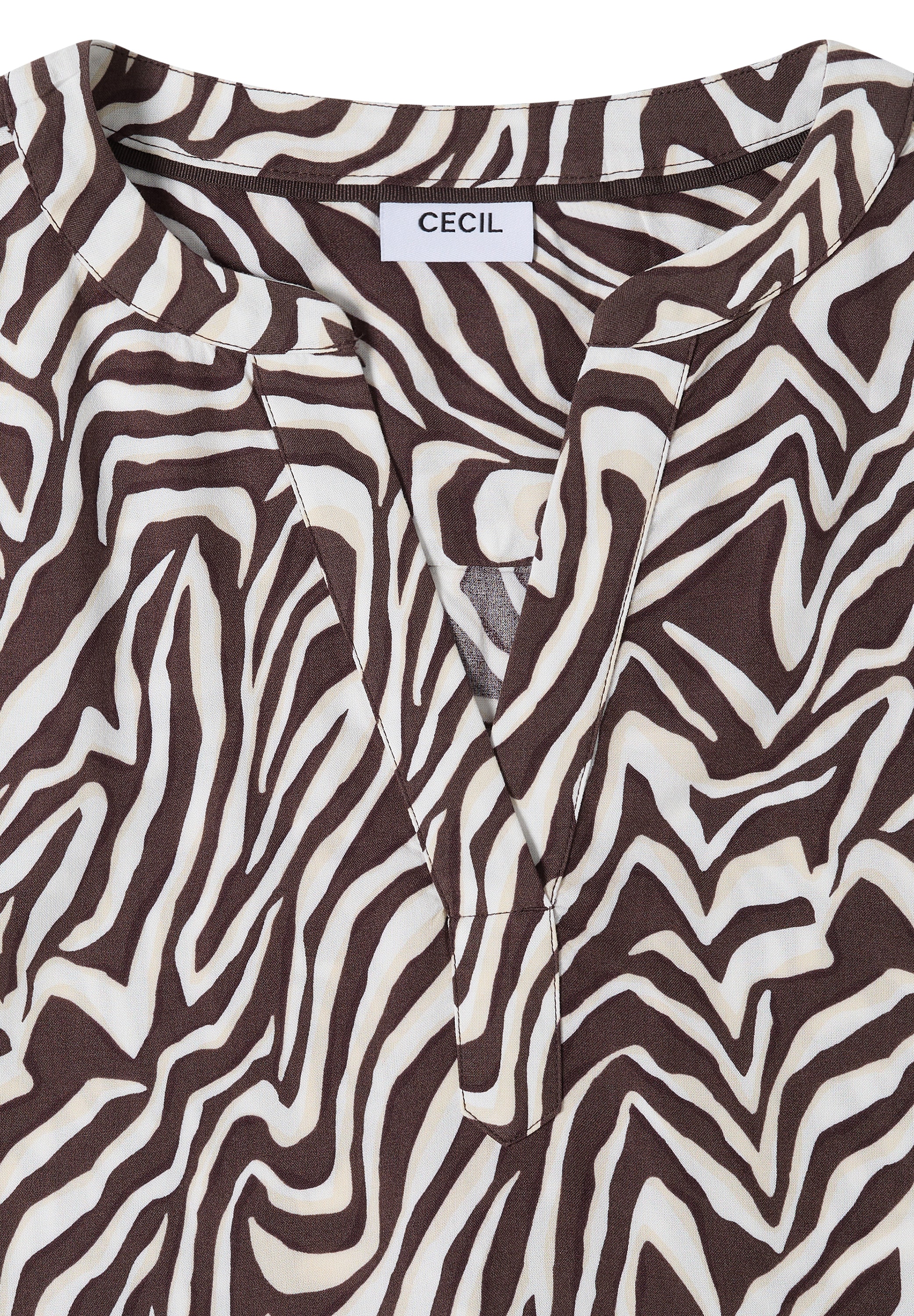 Cecil Shirtbluse Sommerbluse mit Split Neck und Zebra-Print