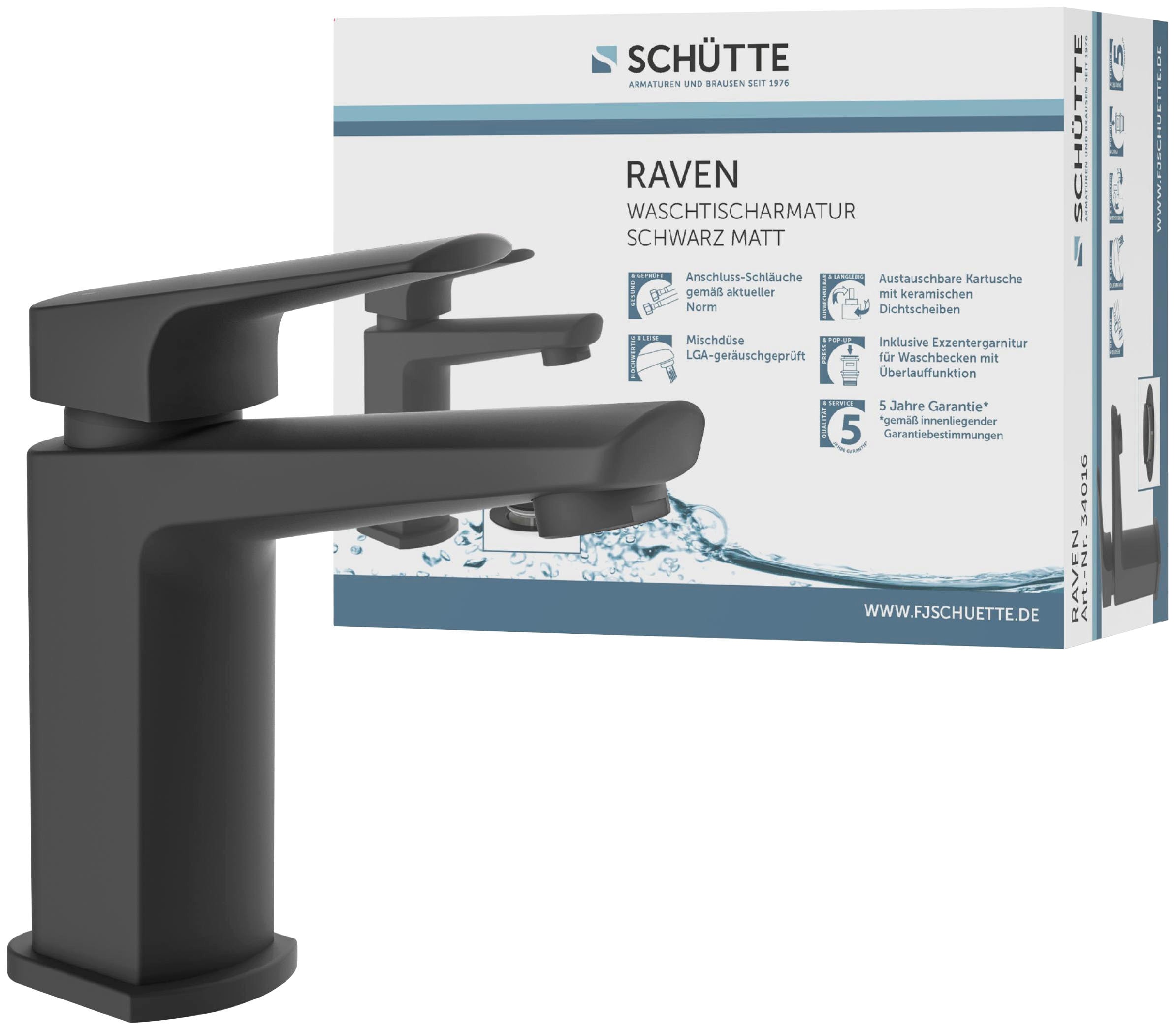 Waschtischarmatur »RAVEN«, Wasserhahn mit Ablaufgarnitur, Mischbatterie mit Pop Up...