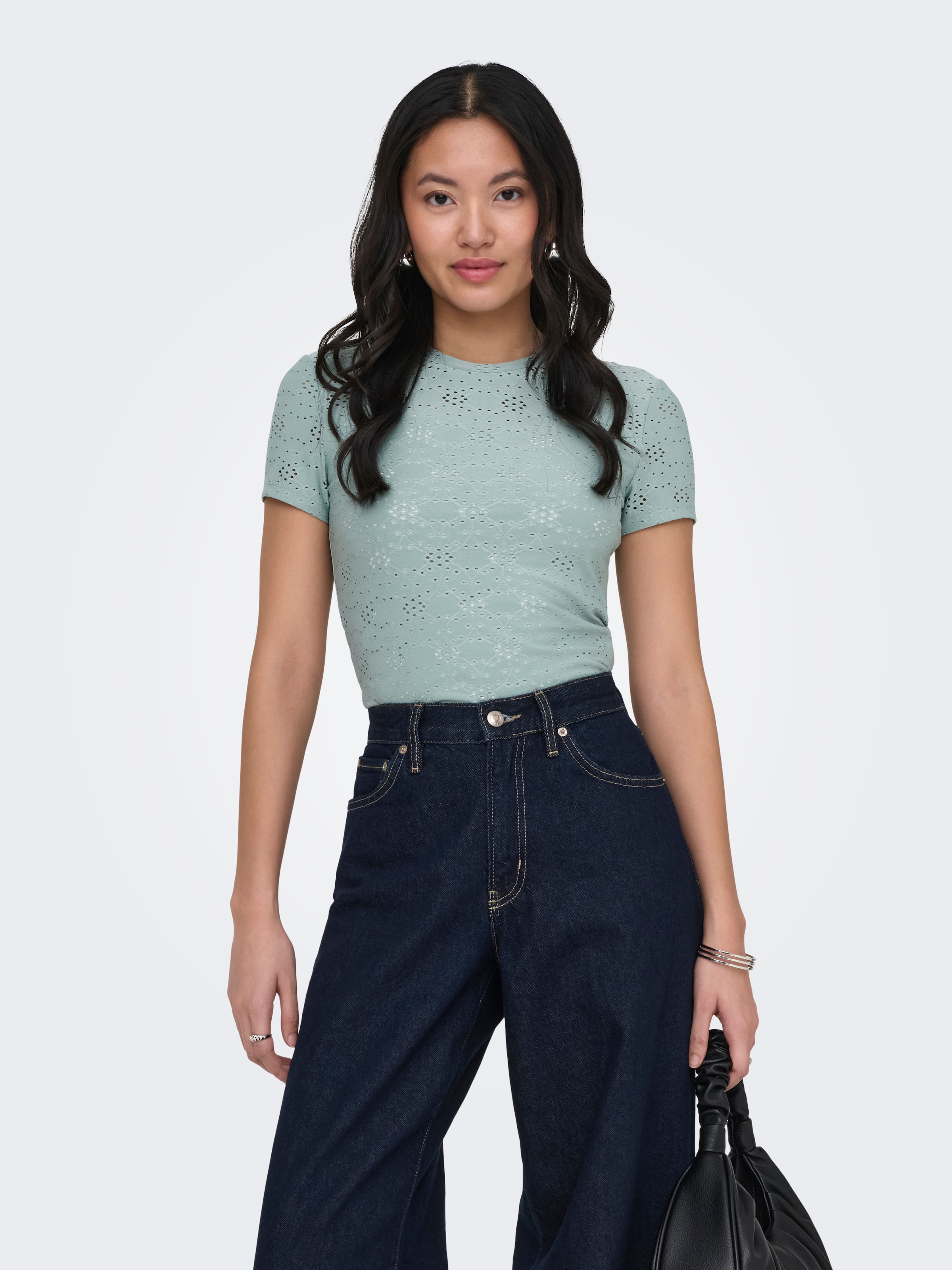 ONLY T-Shirt »ONLSMILLA NEW S/S TOP JRS« Materialmix, slim fit, Rundhals