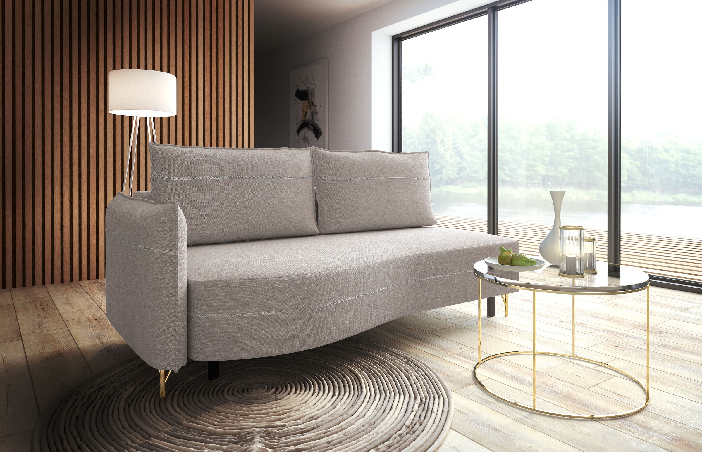 Image of exxpo - sofa fashion Loungesofa "Ortis mit toller Kontrastnaht, Solitärmöbel, bequem, schmale Armlehne" Schlafsofa mit Bettfunktion und Bettkasten, komfortabler Federkern