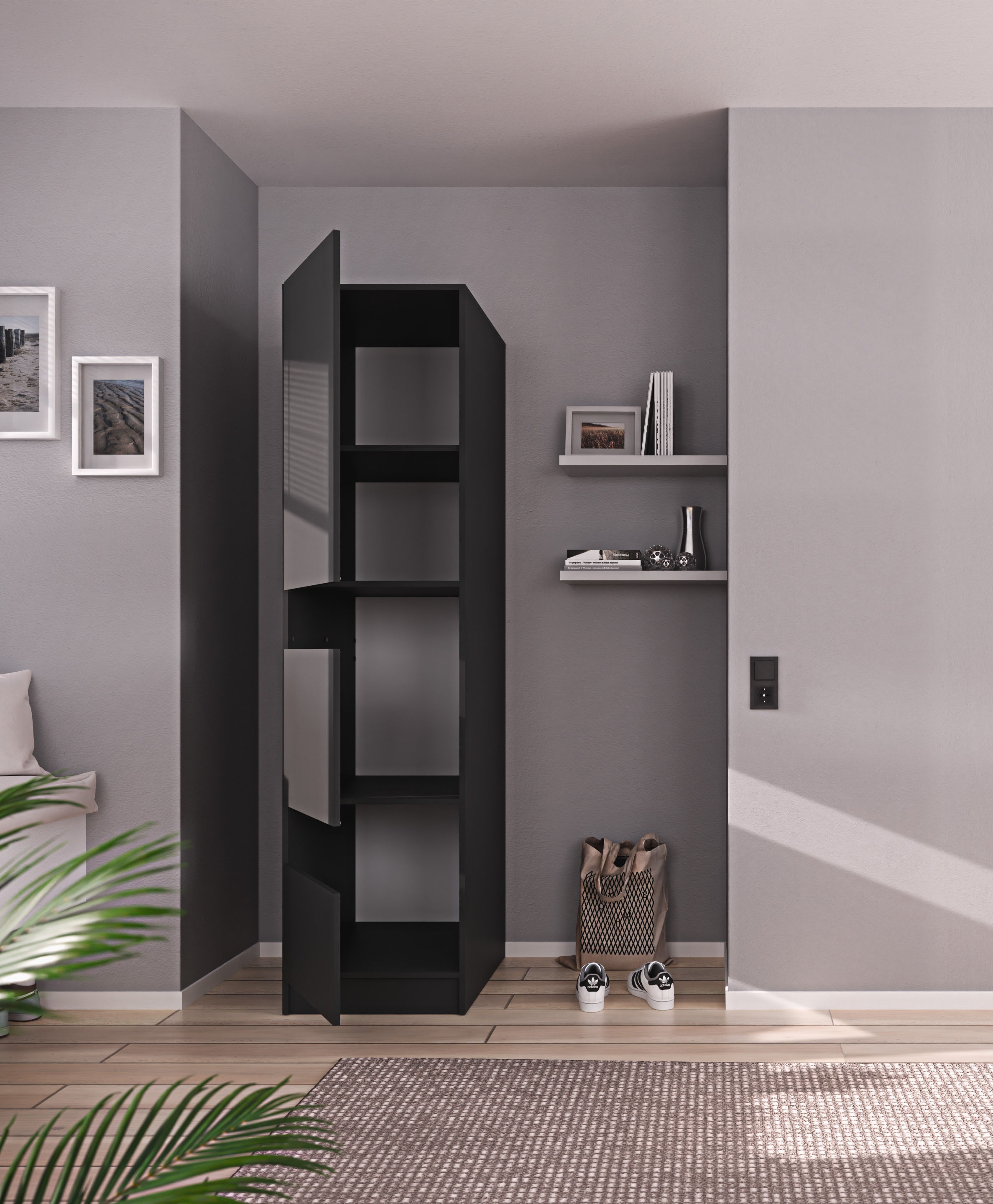BASIC by Balculina Armoire à linge »Washhome B/T/H 50x200x68 cm« 1 cuis tlg. Largeur 50cm, pieds métalliques réglables en hauteur
