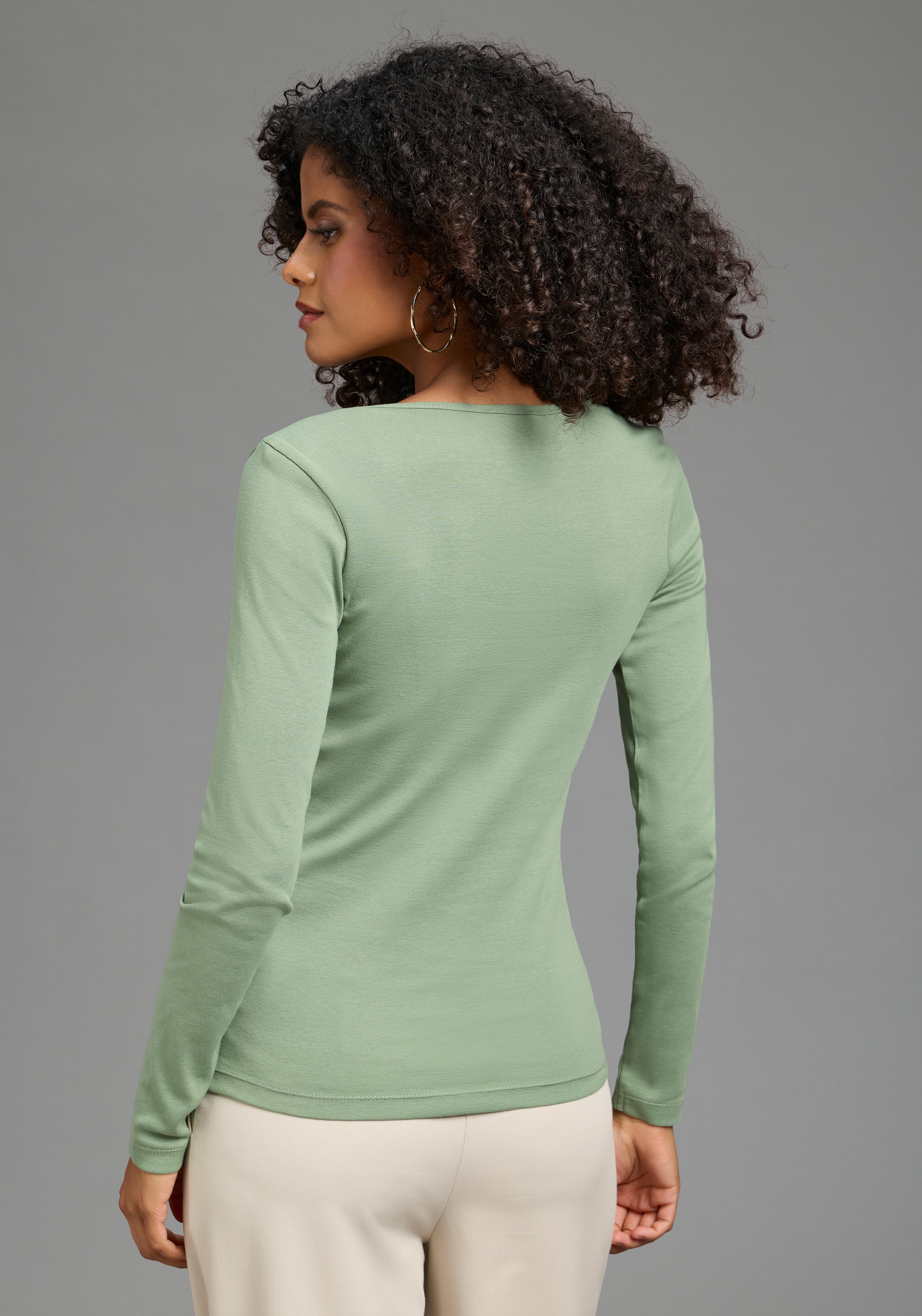 AJC T-shirt à manches longues en mélange de coton extensible, coupe très ajustée