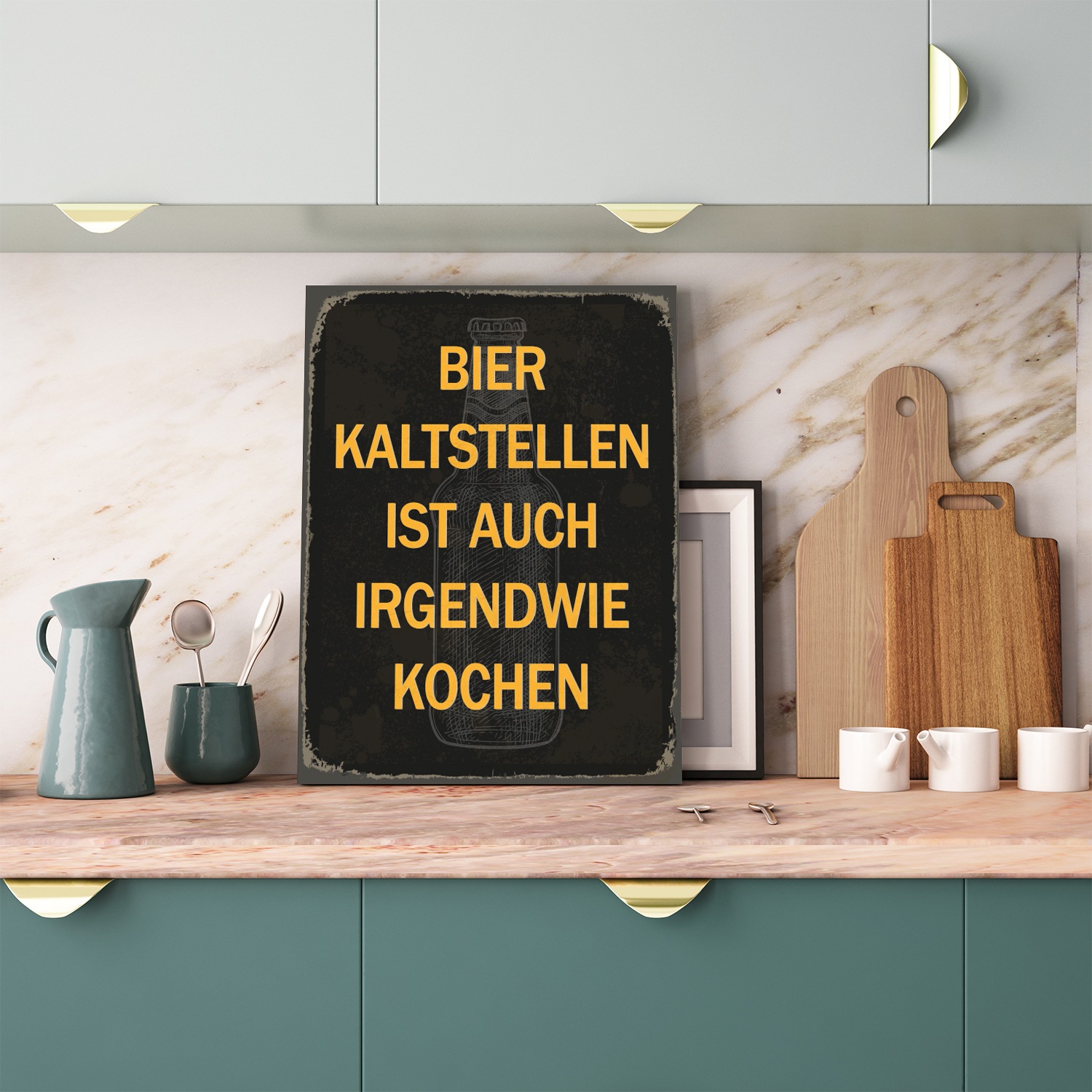 Image of queence Metallbild "Bier kaltstellen Spruch Stahlschild Blechschild" Getränke Schriftzug Sprüche Sprüche & Texte Vintage 1 Stk. tlg. 20x30x0,2cm - mit 4 Lochbohrung