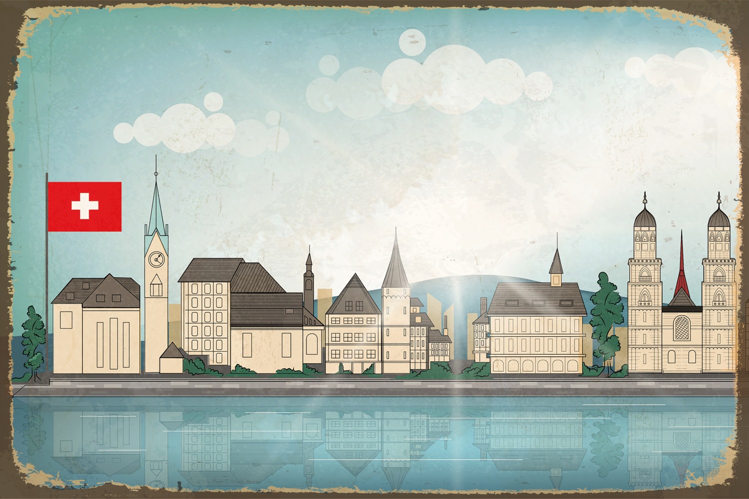 Image of queence Metallbild "SCHWEIZ SKYLINE" Schweiz Stahlschilder, Schweiz