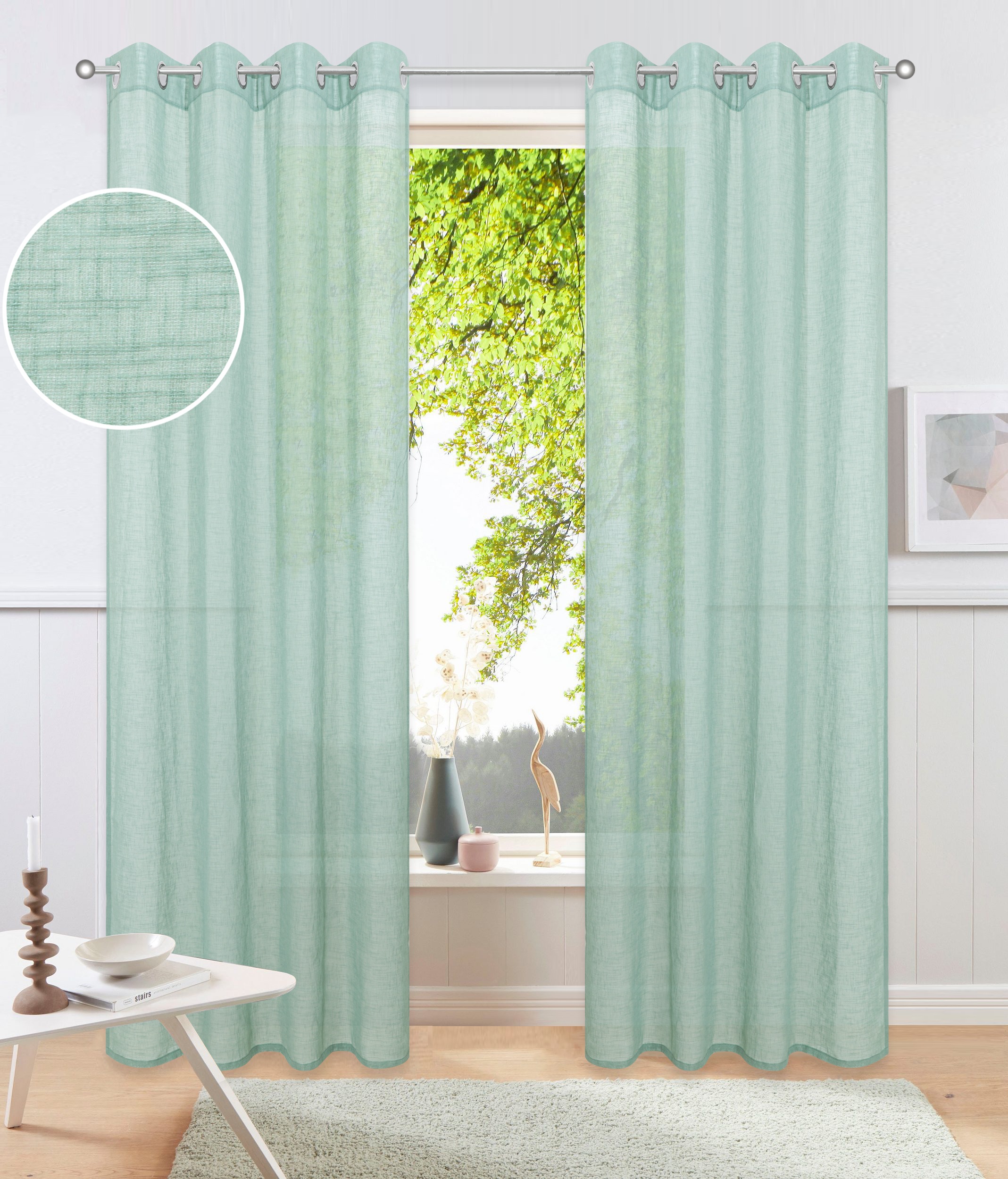 Image of GOODproduct Gardine "Kyllo, 2er-Set, Ösen, halbtransparent, Leinen-Look" Ösen 2 Stk. tlg. Leinen-Look, halbtransparent, Ösen- Aufhängung, Pflegeleicht