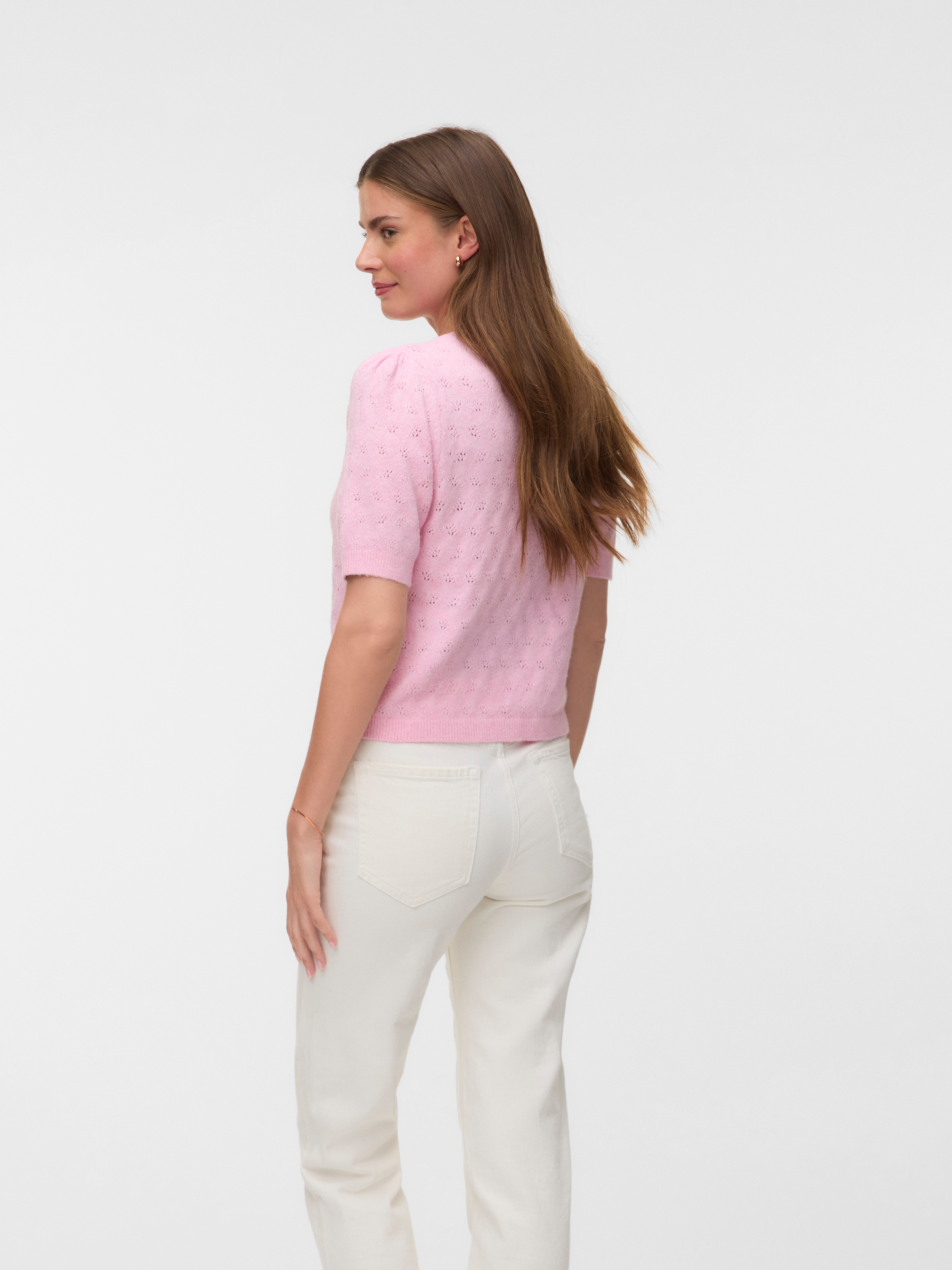 Vero Moda Pull à manches courtes »VMDOFFY STITCH 2/4 O-NECK PULLOVER NOOS« mélange de matériaux, coupe régulière
