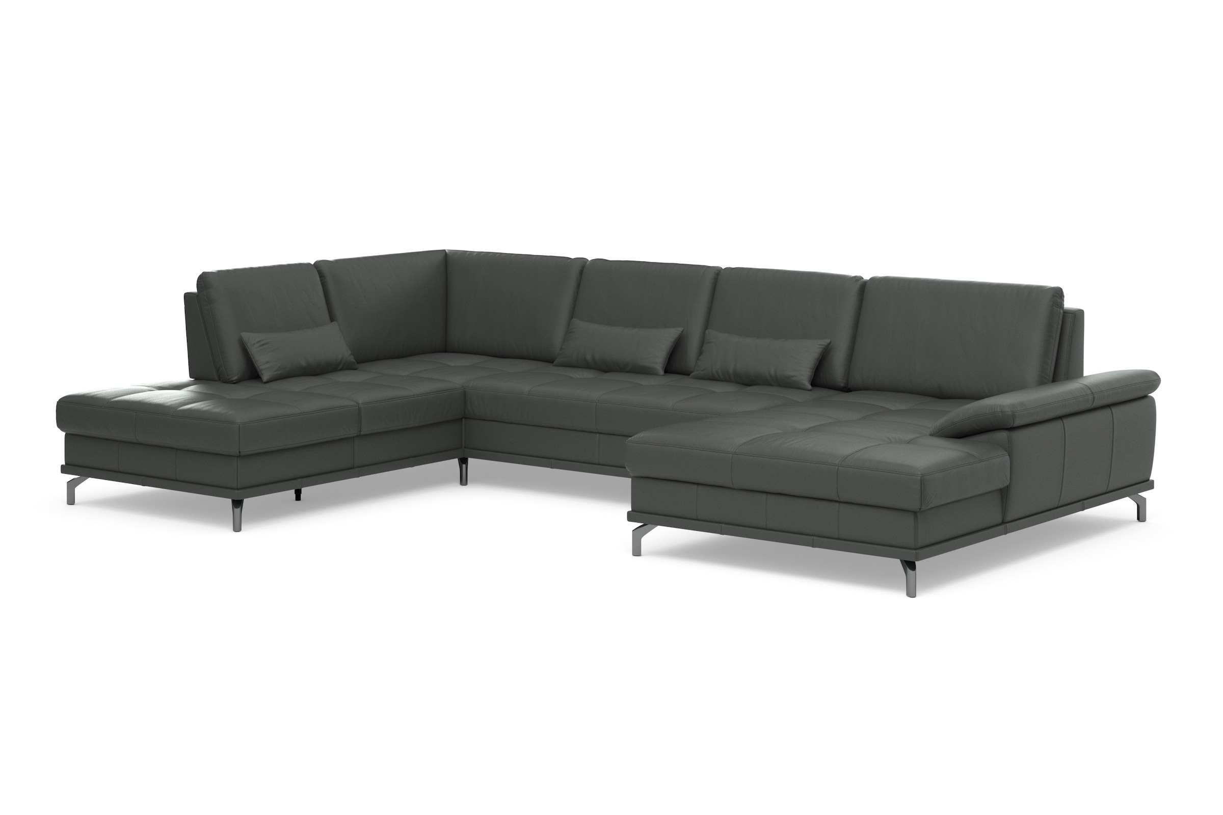 GOODproduct Wohnlandschaft »Costello U-Form, Sitztiefen- & Armteilverstellung, 3 Nierenkissen« optional Schlaffunktion & Stauraum, Federkern, Leder