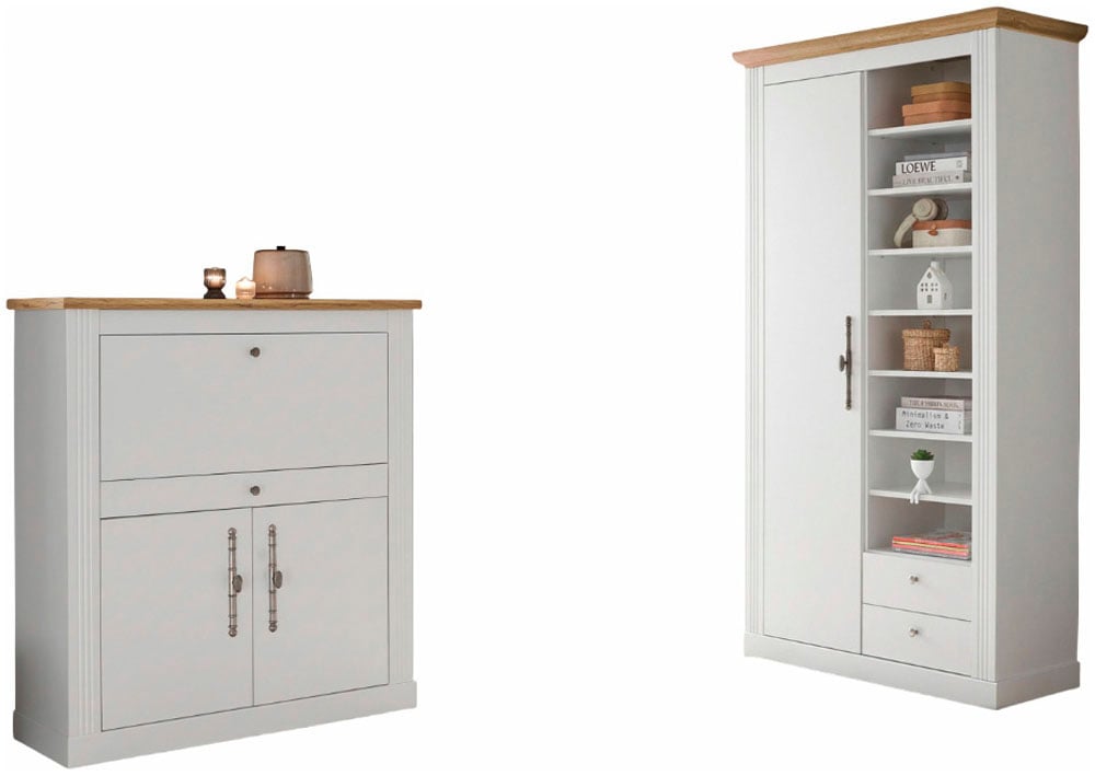GOODproduct Ensemble de meubles de bureau »Westminster, wohnliches Home-Office, Büro in zwei Farben verfügbar« Ensemble, 2 tlg. comprend secrétaire et armoire de rangement style campagne, avec goulotte pour câbles