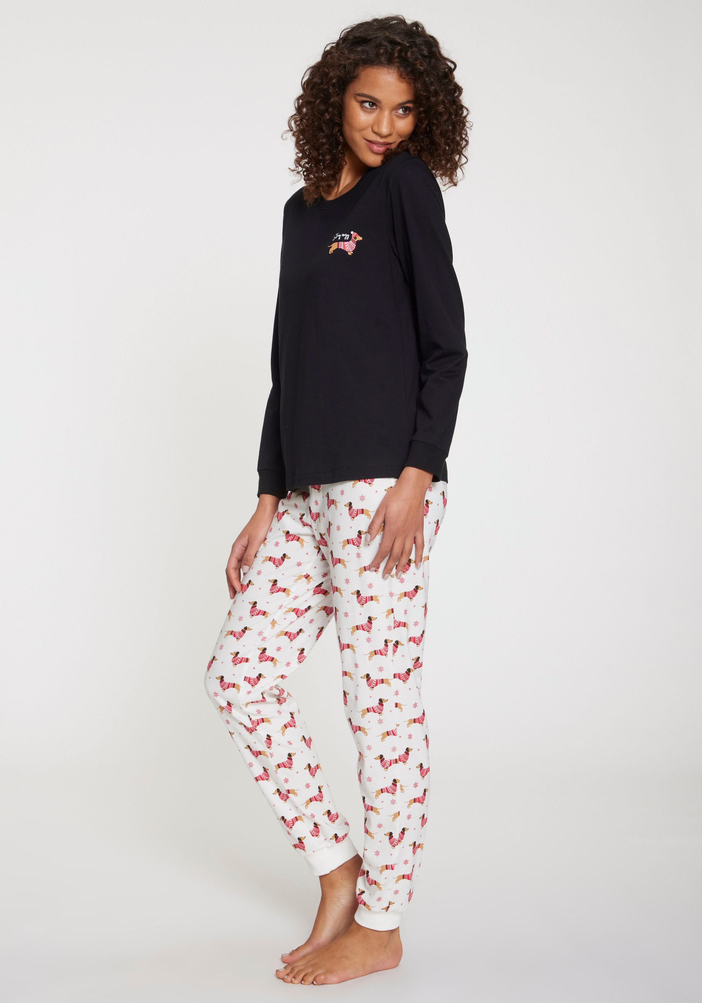 LASCANA Pyjama, (Set, 2 tlg.), mit süssem Dackel-Motiv