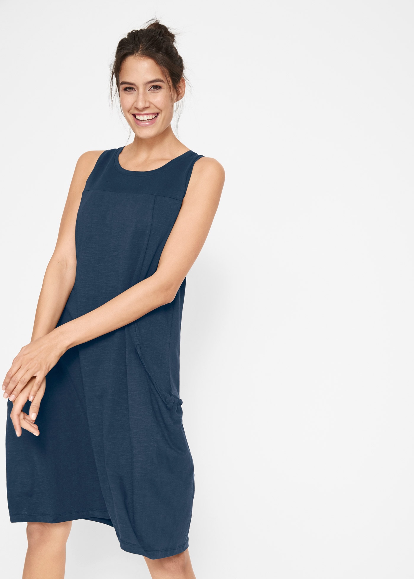 Image of bonprix Jerseykleid "Baumwoll-Jerseykleid mit Taschen" für den Alltag, ärmellos, aus Baumwolle, in A-Linie, mit Taschen