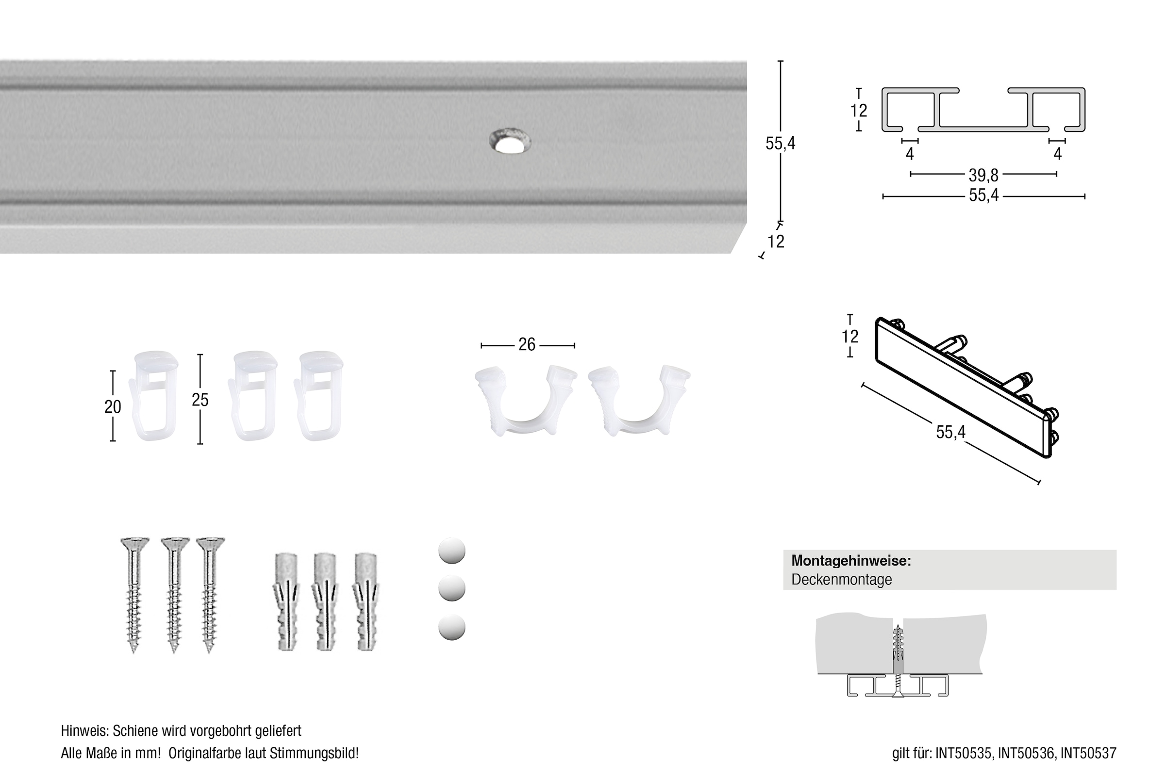 GARESA Gardinenschiene »Profil 363 Deckenmontage« Ø 20 mm 2 läufig-läufig Wunschmasslänge Innenlaufprofil, schlicht, Deckenmontage, Aluminium, verlängerbar