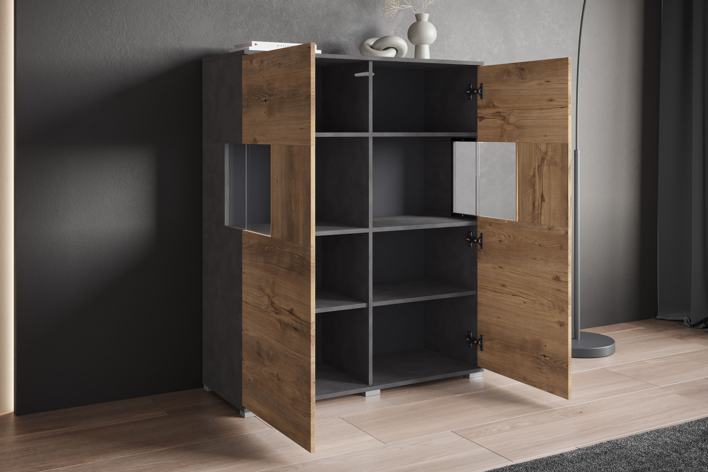 GOODproduct Highboard »Kenia« 1 Stk. tlg. Modernes Highboard mit Glastüren, Breite 100 cm