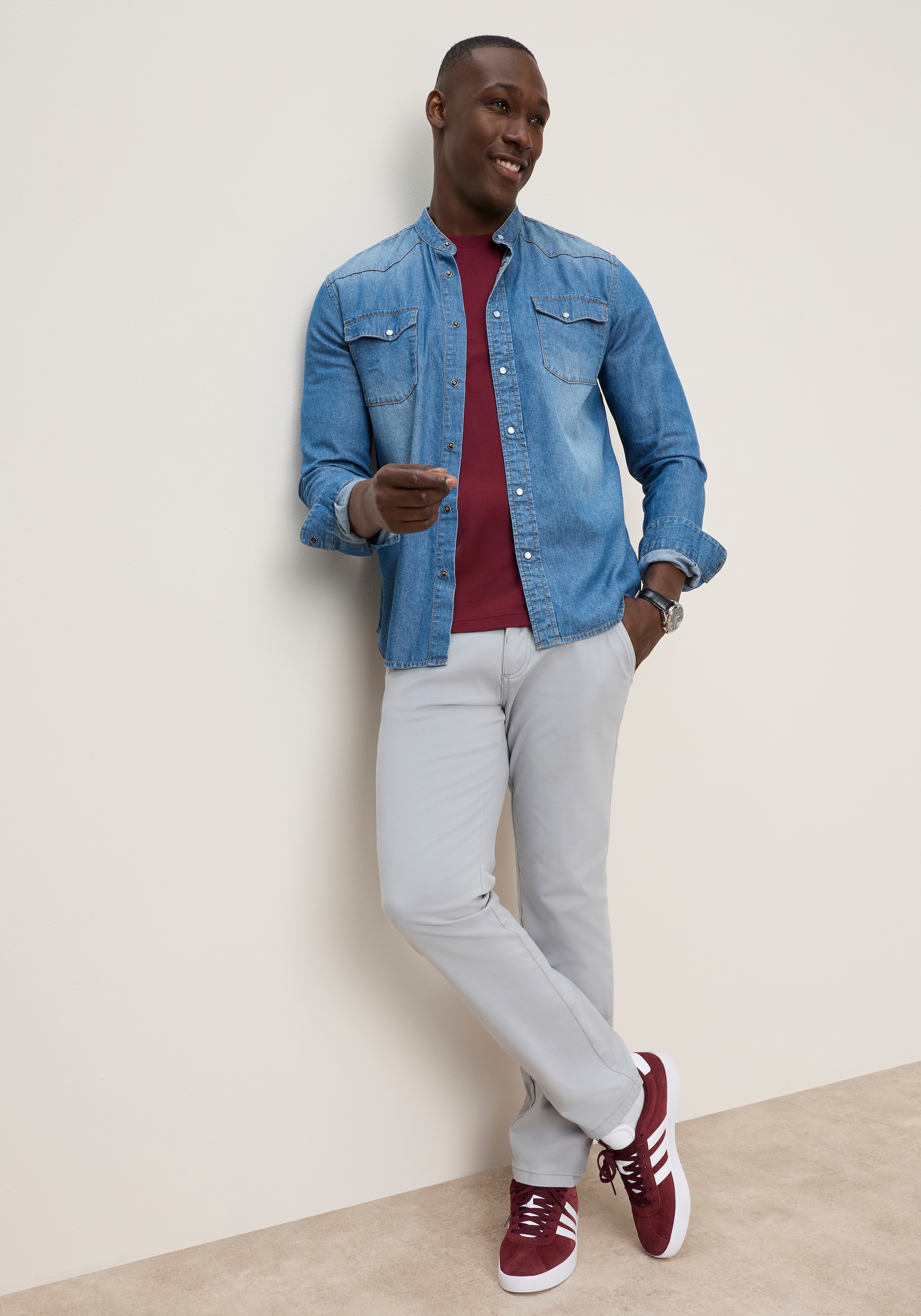 Image of DELMAO Jeanshemd aus Baumwolle in Denim-Qualität, mit Stehkragen