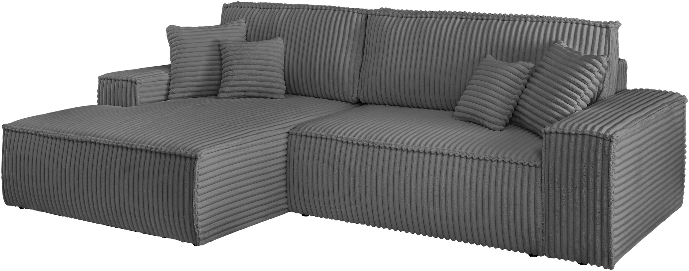 andas Ecksofa »Finnley Schlafsofa 267 cm in Bouclé, Struktur fein u. Cord, L-Form,«, Schlaffunktion m. Bettkasten (136/210 cm), Bouclé, Struktur und Cord