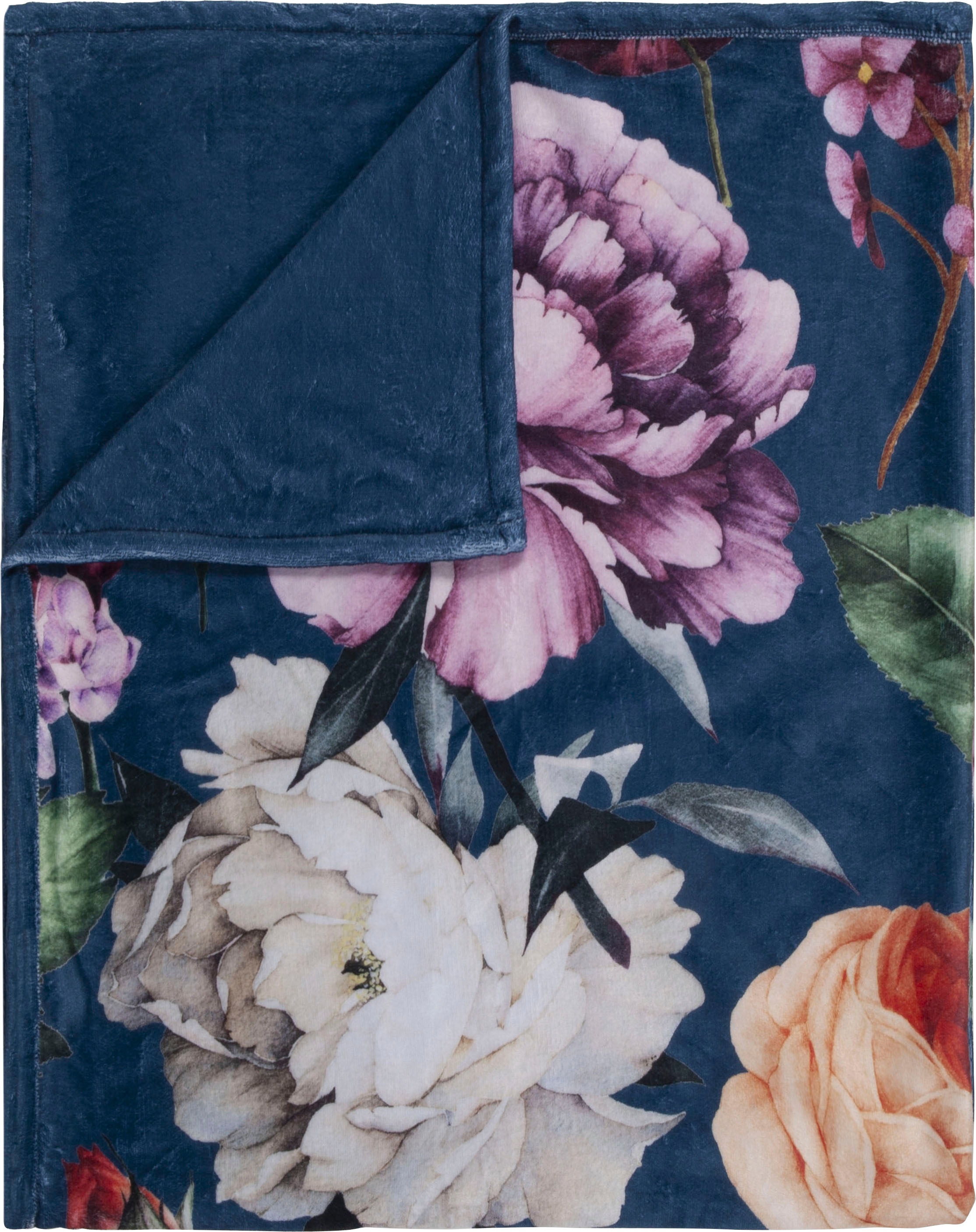 Descanso Plaid »Fiori«, Sehr Weich, Kuscheldecke, 130x160 cm, Wendeoptik, Blumen, Sand