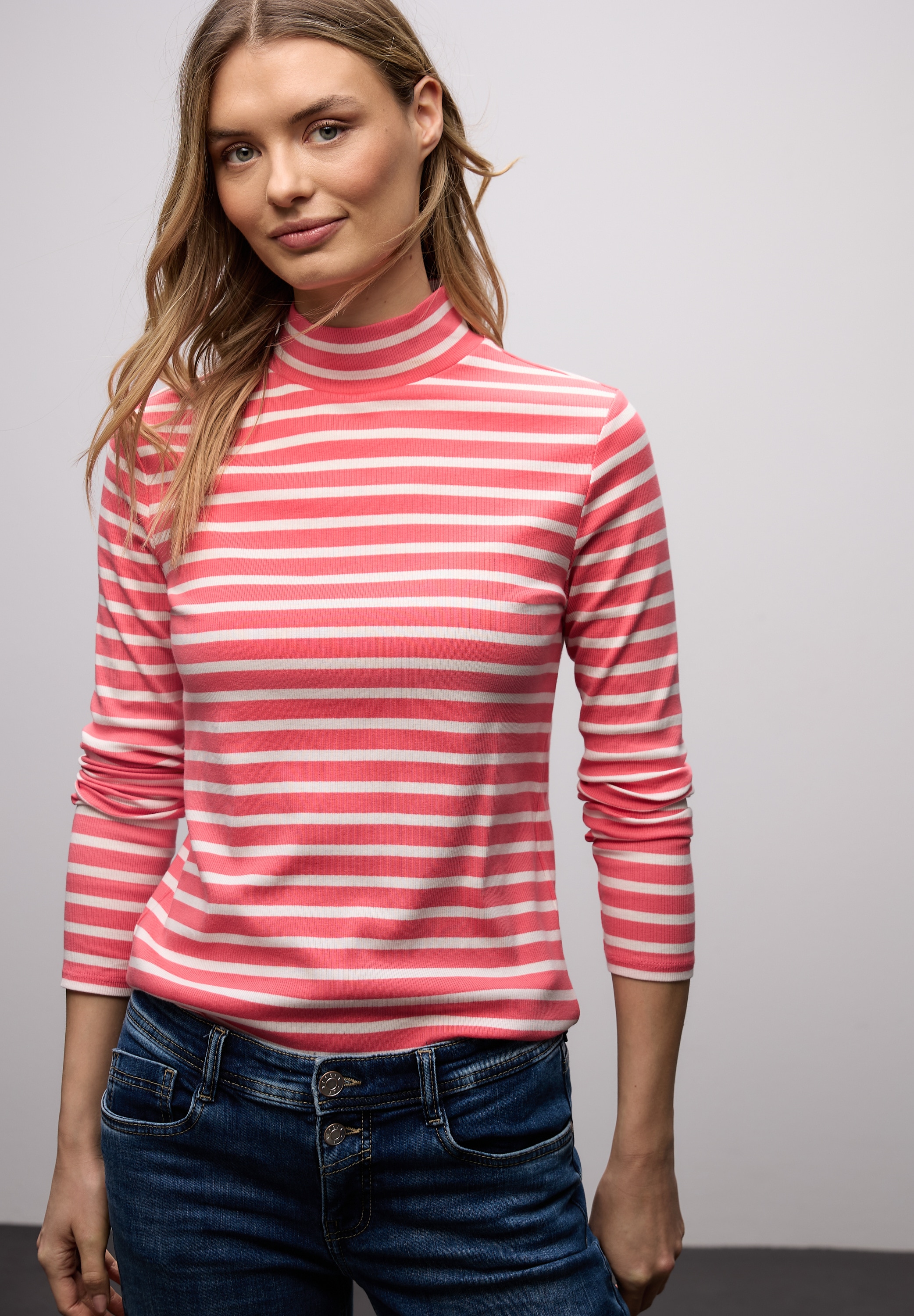 Image of STREET ONE Langarmshirt in Streifen-Optik und mit Turtleneck