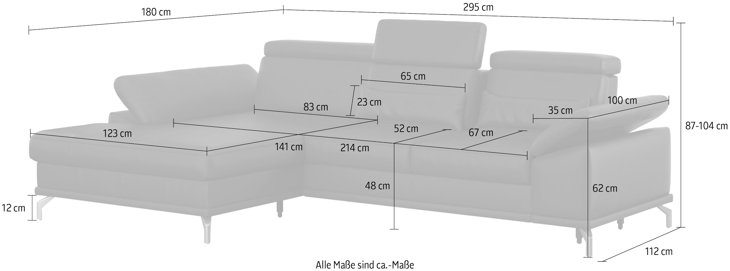 sit&more Ecksofa »Cabrio L-Form«, mit Sitztiefen- und Armteilverstellung sowie Federkern, 2 Nierenkissen