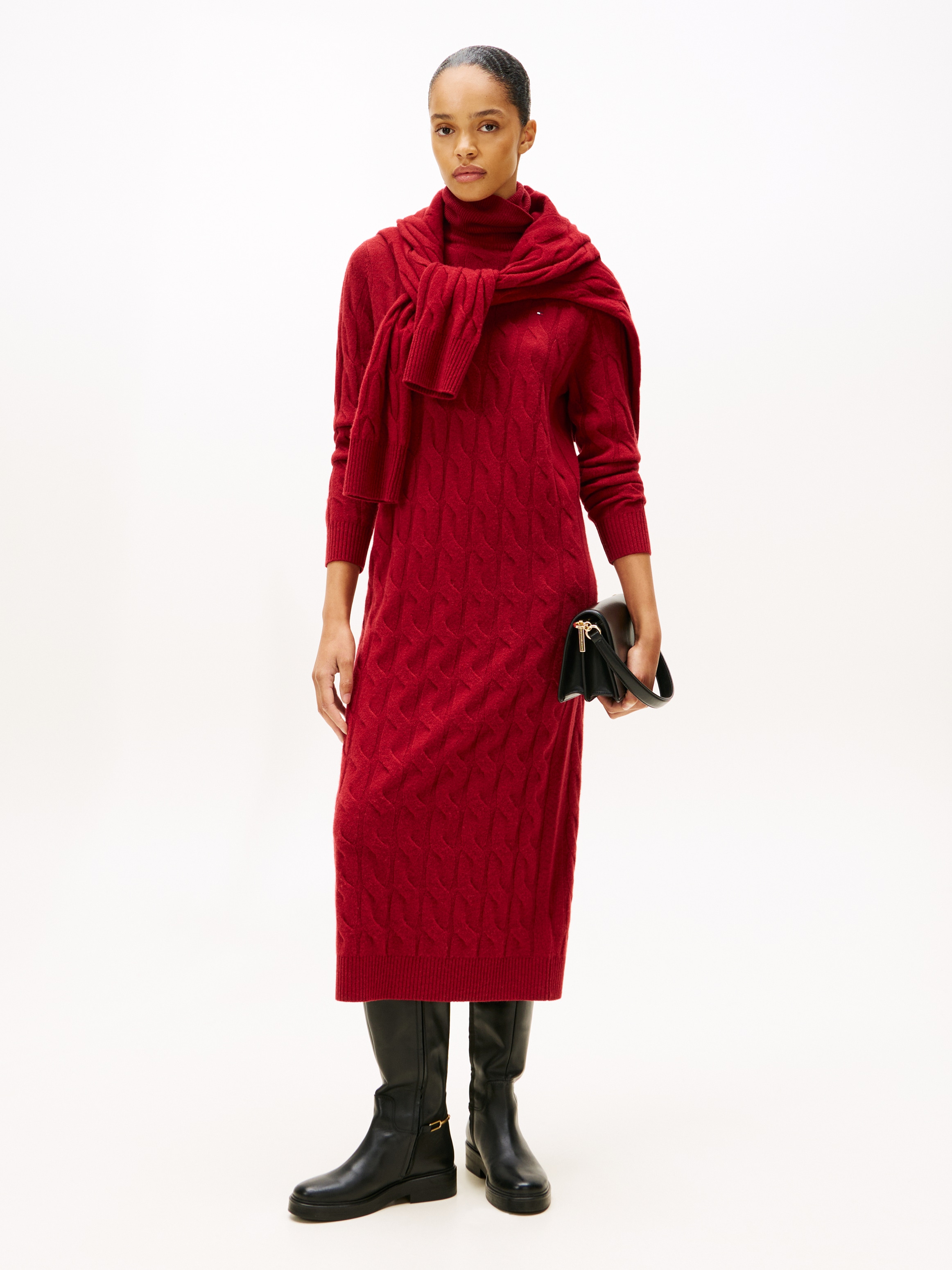 Image of Tommy Hilfiger Strickkleid "SOFT WOOL CABLE ROLL-NK LS DRESS" Wolle, mit Zopfmuster