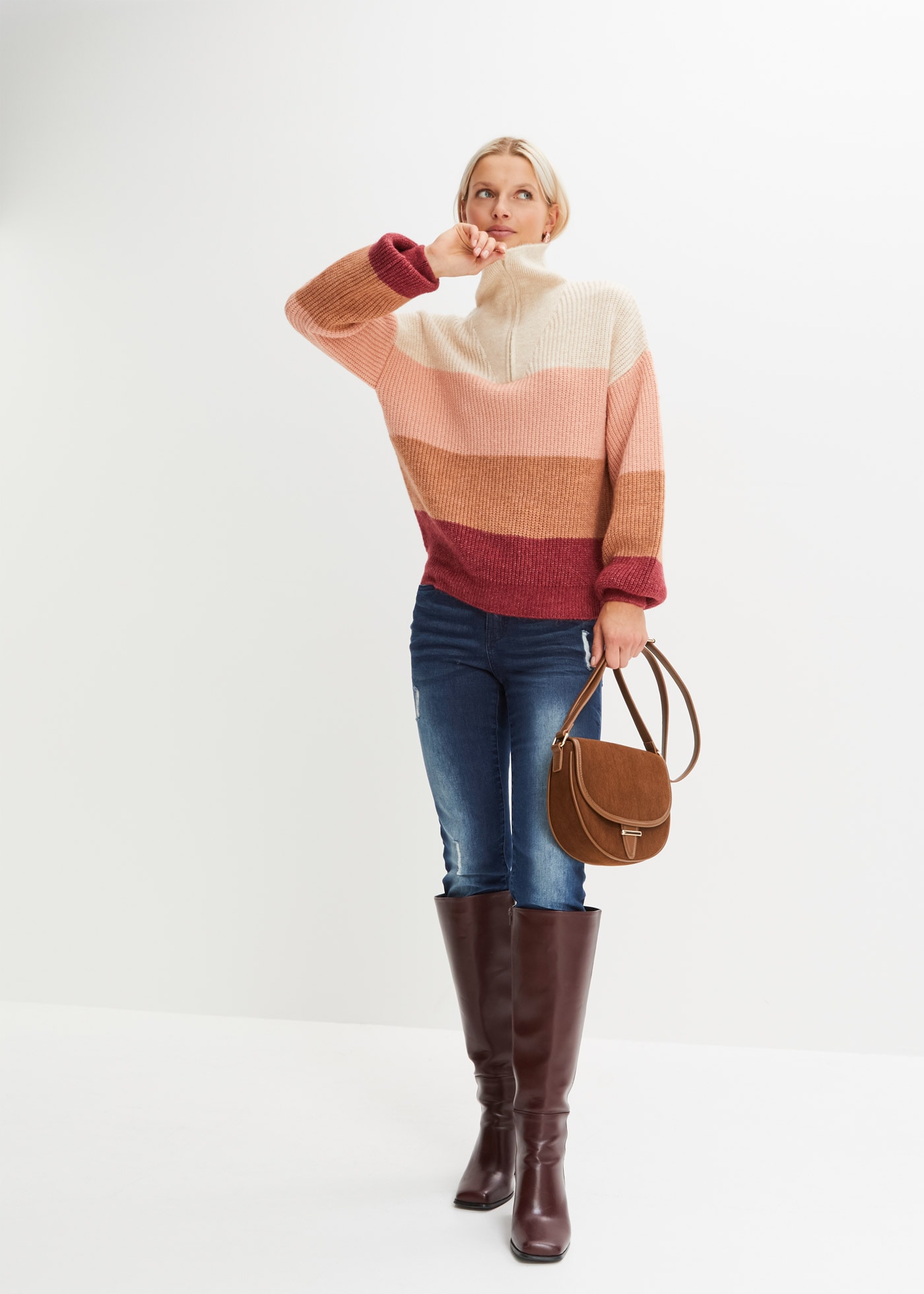 bonprix Troyer aus Polyacryl und Polyester, mit Umlegekragen, Oversize Passform