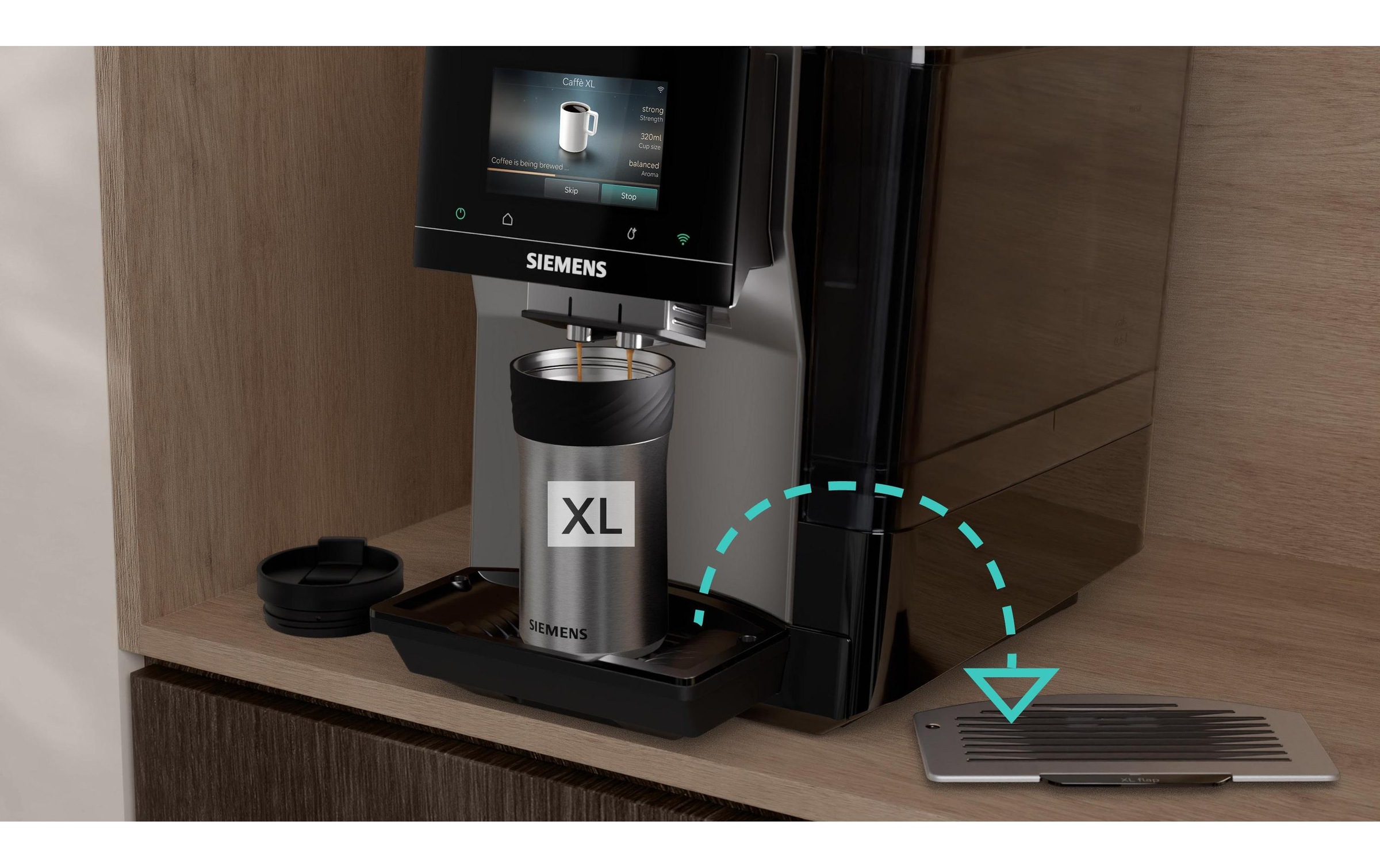 Image of SIEMENS Kaffeevollautomat "EQ700 TP725ET7, inkl. Thermo-Kaffeebecher, XL-Getränke, 20 Favoriten" farbiges Full-Touch-Display, Doppeltassenfunktion, sehr leise, silber