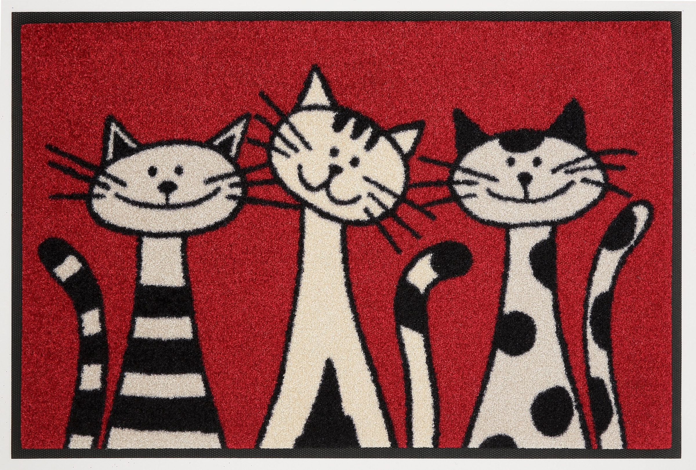 Image of wash+dry by Kleen-Tex Fussmatte "Three Cats" rechteckig 9 mm Höhe Schmutzfangmatte, Motiv Katzen, rutschhemmend, waschbar