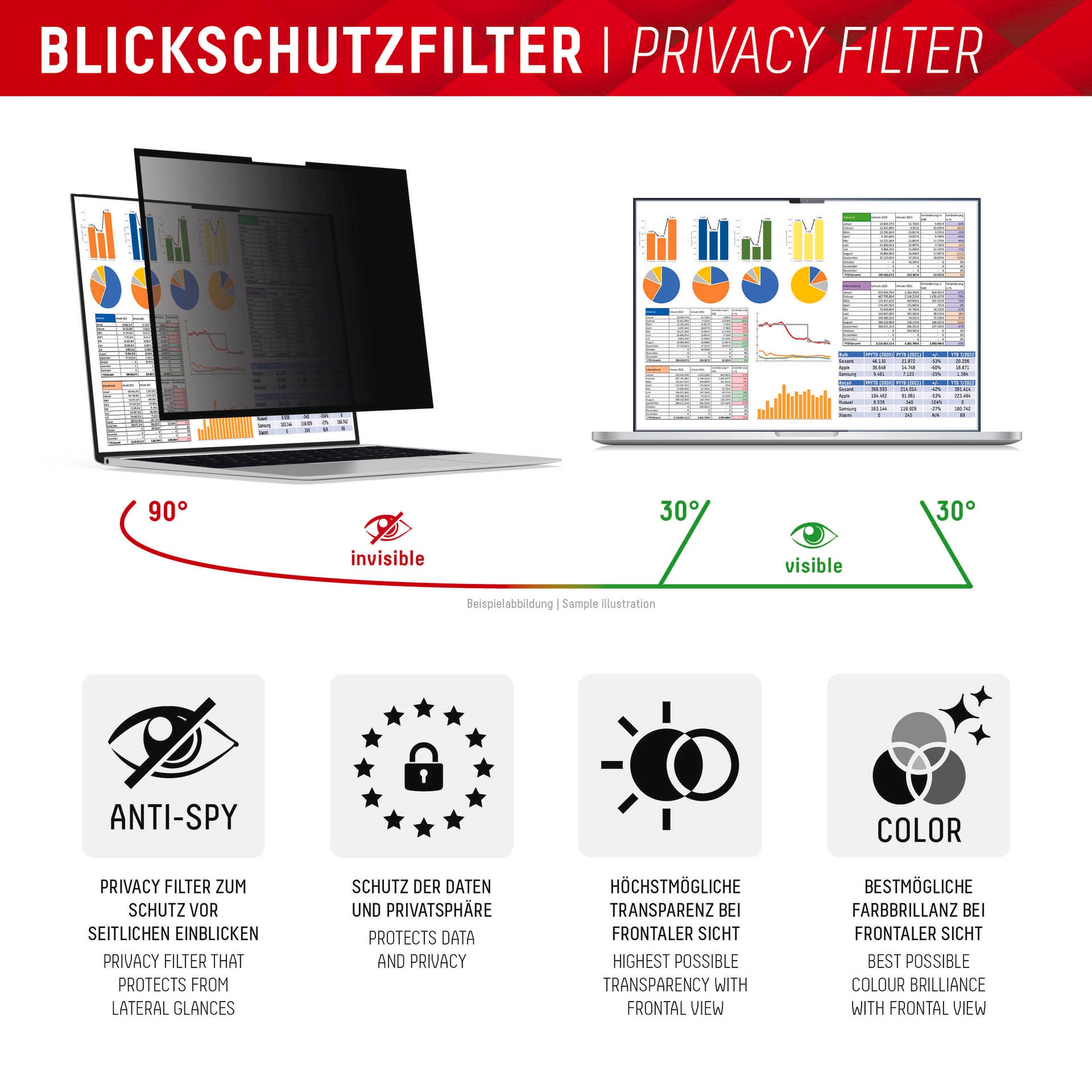 Displex Displayschutzfolie »Privacy Safe«, universal, 16:9, Blickschutzfolie, Schutzfolie, Bildschirmschutz