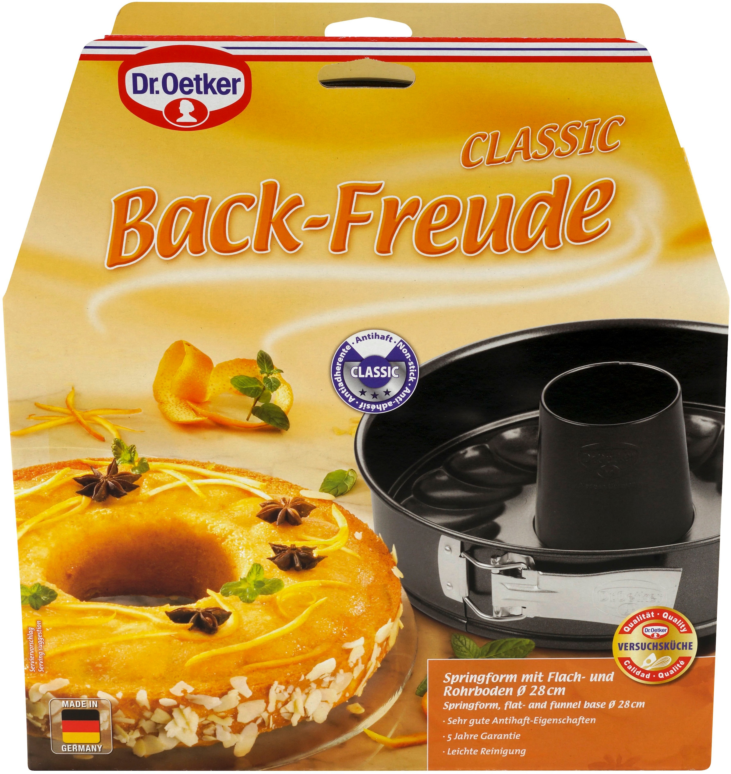 Dr. Oetker Küchenhelfer Springform »Back-Freude Classic, mit Flach- und Rohrboden Ø 28 cm« Antihaftbeschichtet, Auslaufsicher, Hitzebeständig