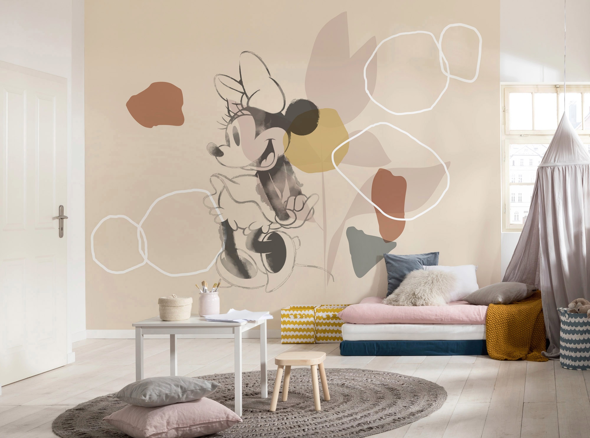 Komar Vliestapete »Digitaldruck Vlies - Minnie Soft Shapes - Grösse 350 x 280 cm«, bedruckt, Kinderzimmer