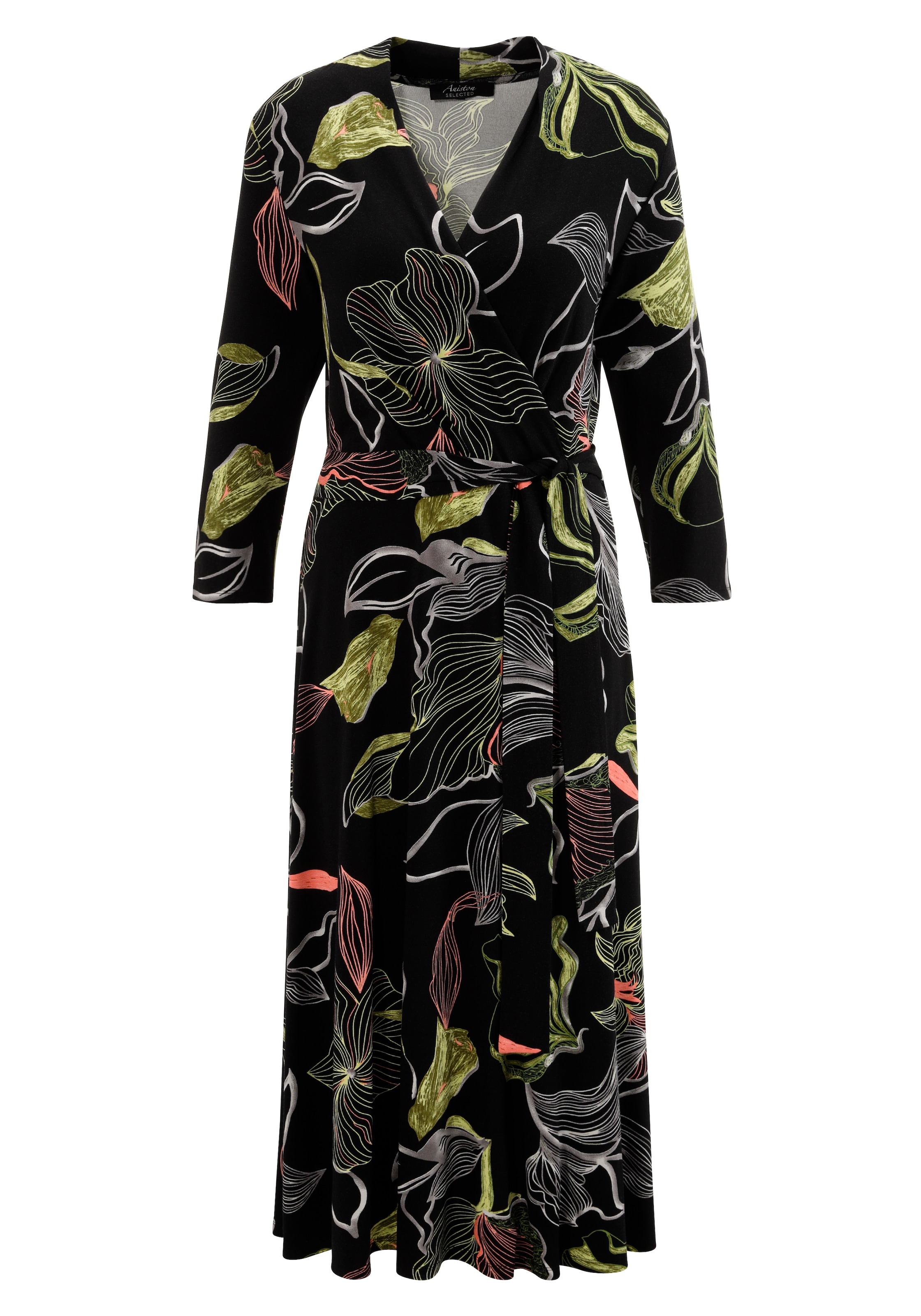 Aniston SELECTED Jerseykleid, mit V-Ausschnitt in Wickeloptik und Bindedetail