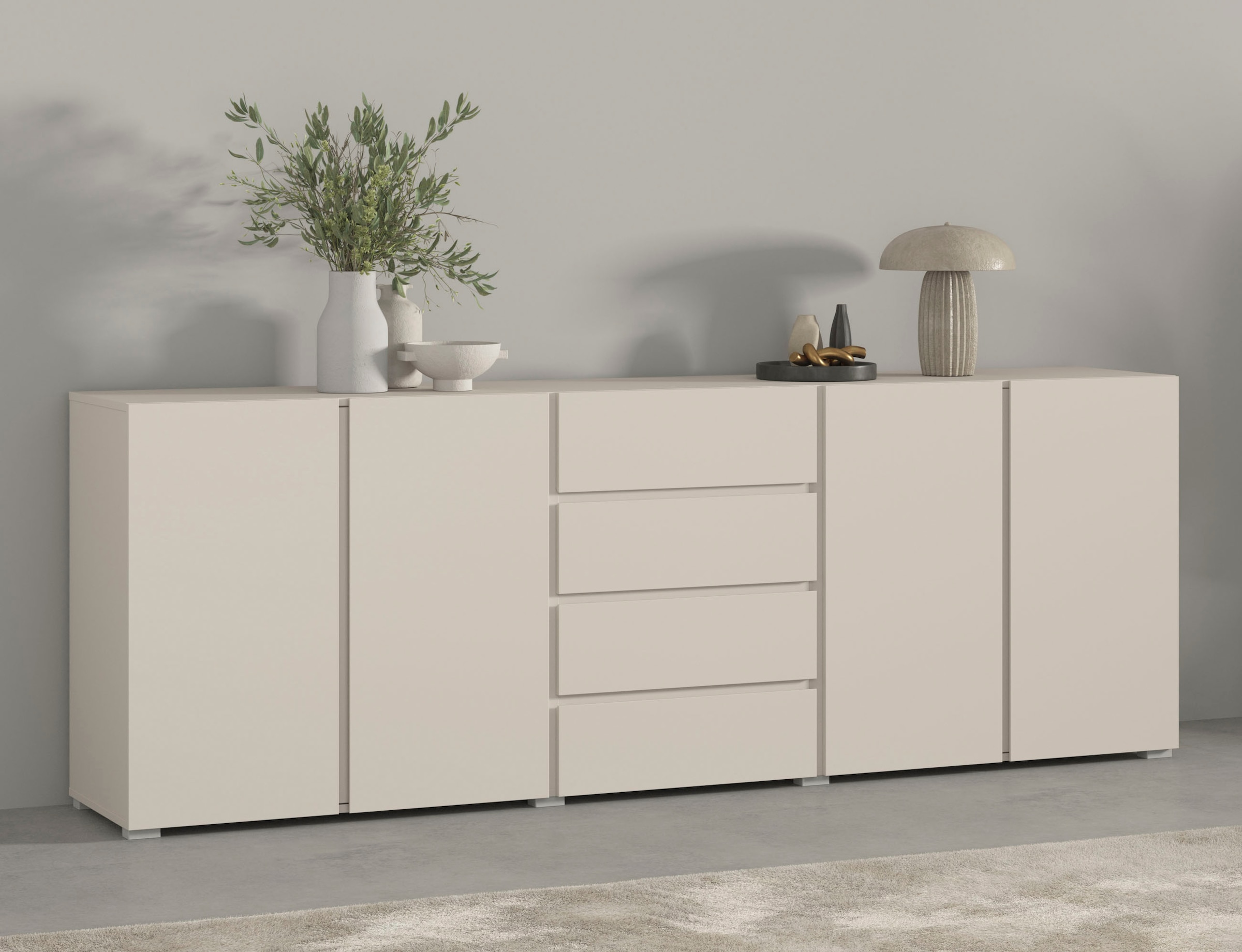 GOODproduct Sideboard »Metric,Breite 222 cm, grifflose Kommode 4 Türen/4 Schubkästen« Schubladenschrank mit viel Stauraum, Einlegeböden verstellbar